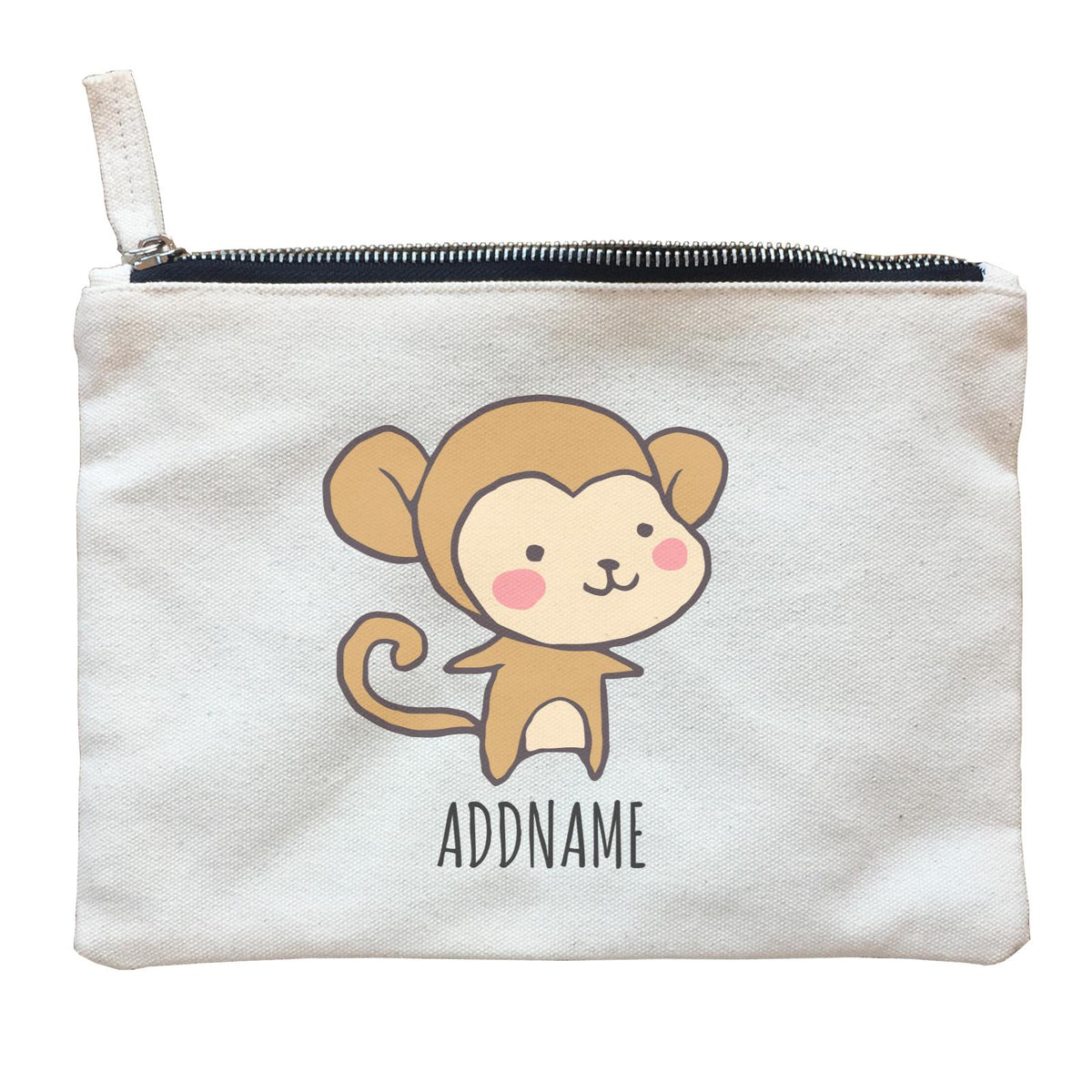 Cartoon Kawaii Monkey Doodle White Zipper Pouch