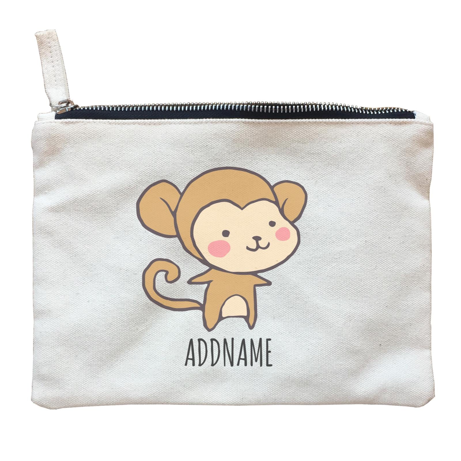 Cartoon Kawaii Monkey Doodle White Zipper Pouch