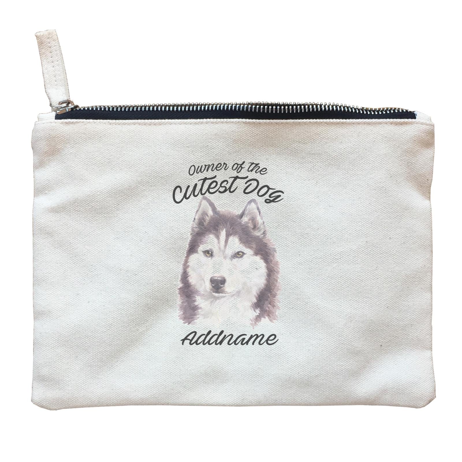Watercolor Dog Owner Of The Cutest Dog Siberian Husky Cool Addname Zipper Pouch