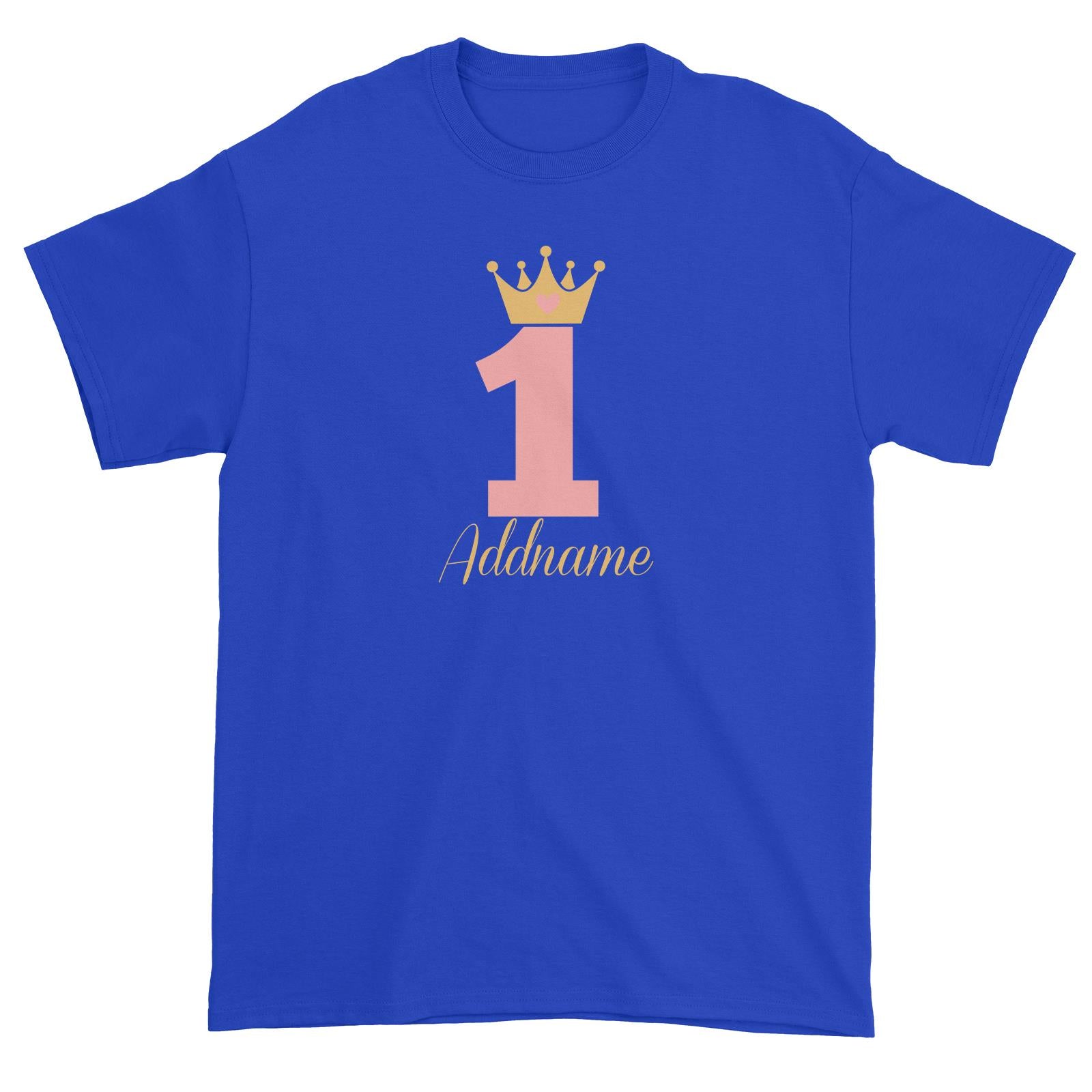 Pink Crown Birthday Theme Personalizable with Name and Number Unisex T-Shirt