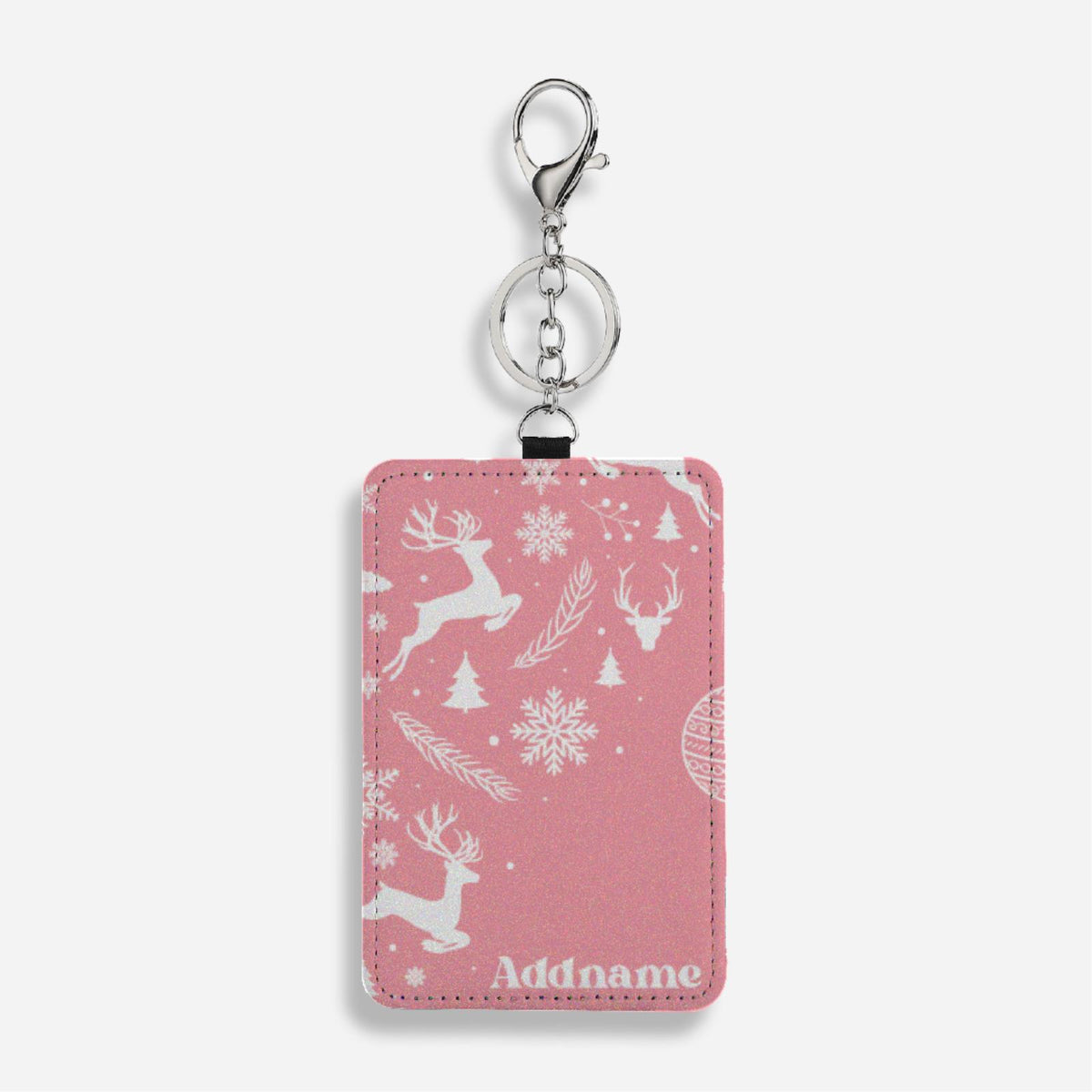 Christmas Series Cardholder With Keyring - Jubilant Reindeers Light Pink