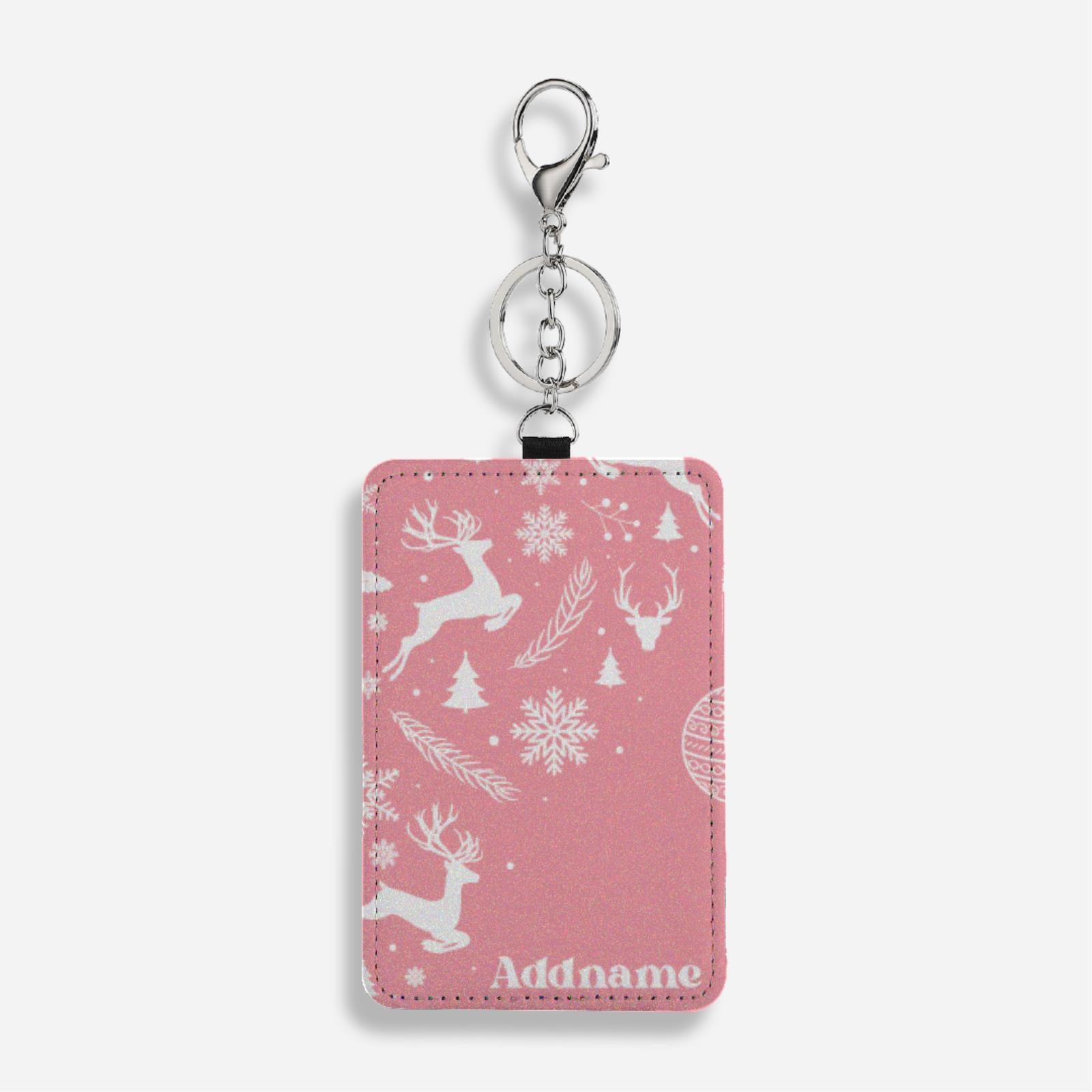 Christmas Series Cardholder With Keyring - Jubilant Reindeers Light Pink