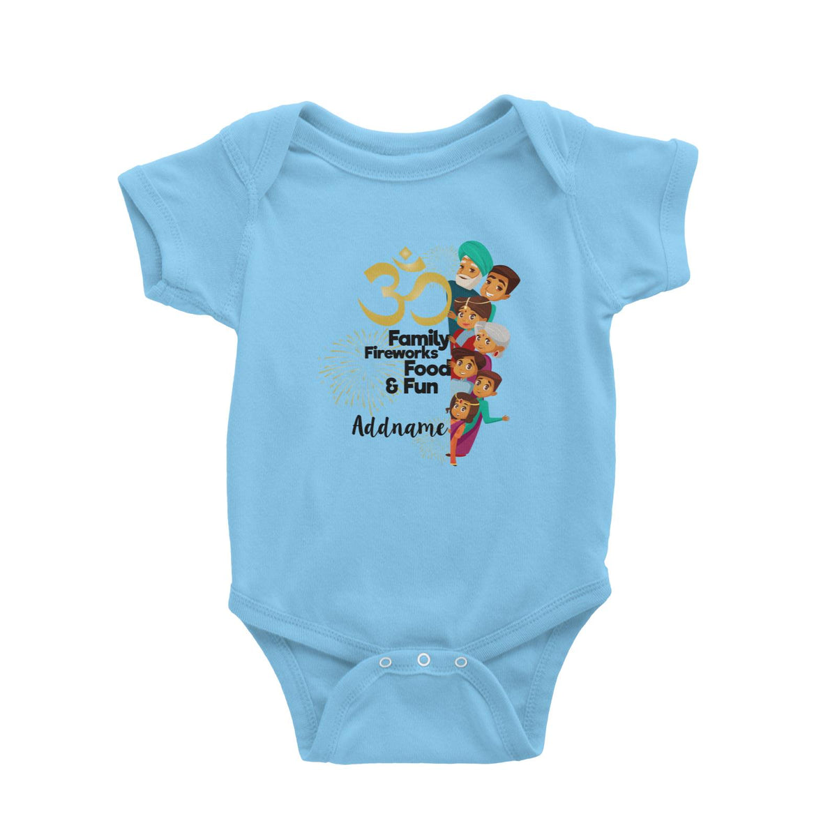 Cute Family OM Family Fireworks Food and Fun Addname Baby Romper