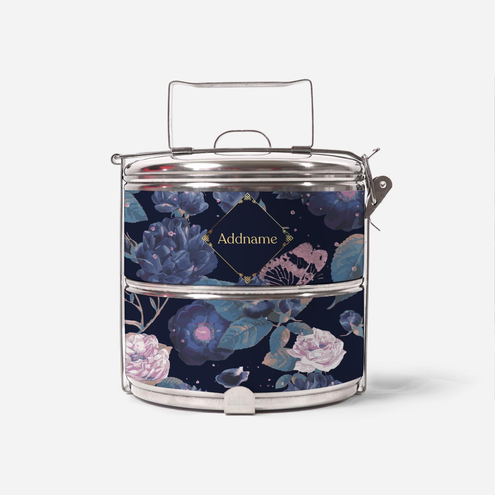 Royal Floral Series With English Personalization Two Tier Standard Tiffin Carrier - Serene Moonlight