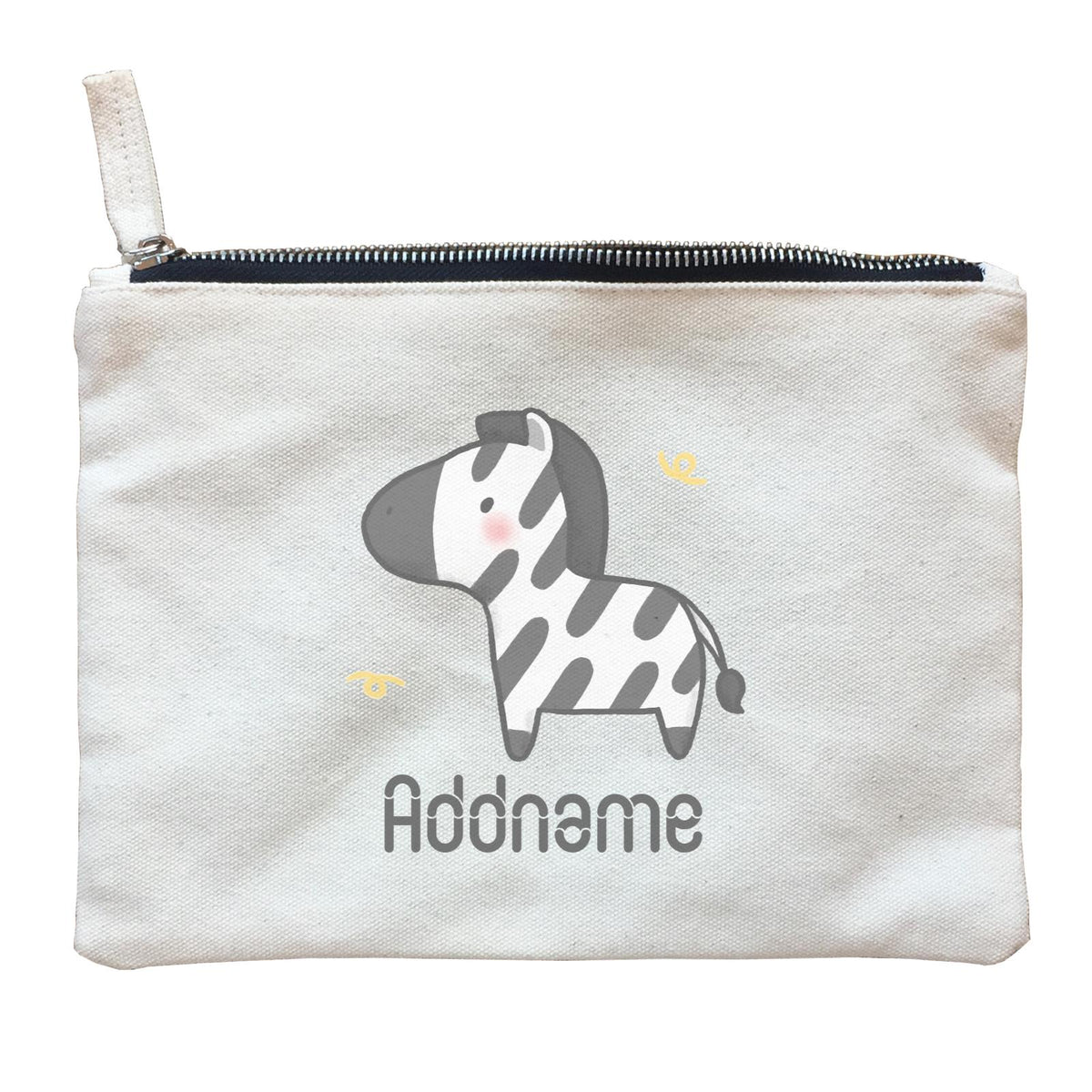 Cute Hand Drawn Style Zebra Addname Zipper Pouch