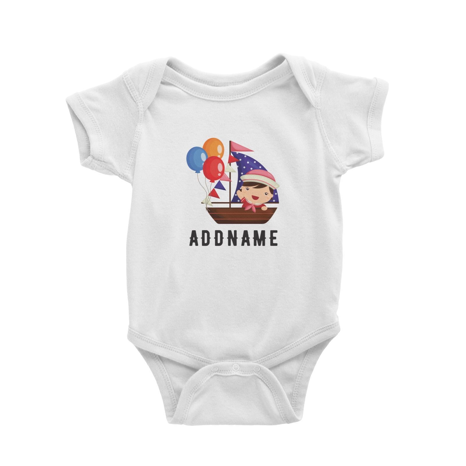 Birthday Sailor Baby Girl In Ship With Balloon Addname Baby Romper