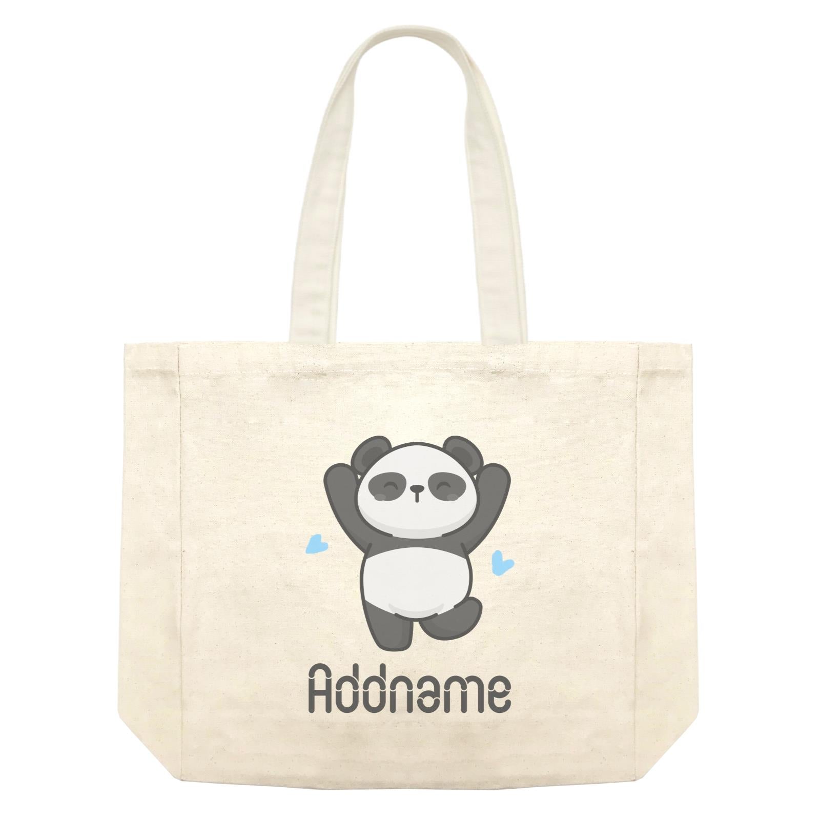 Cute Hand Drawn Style Panda Jumps with Joy Addname Shopping Bag