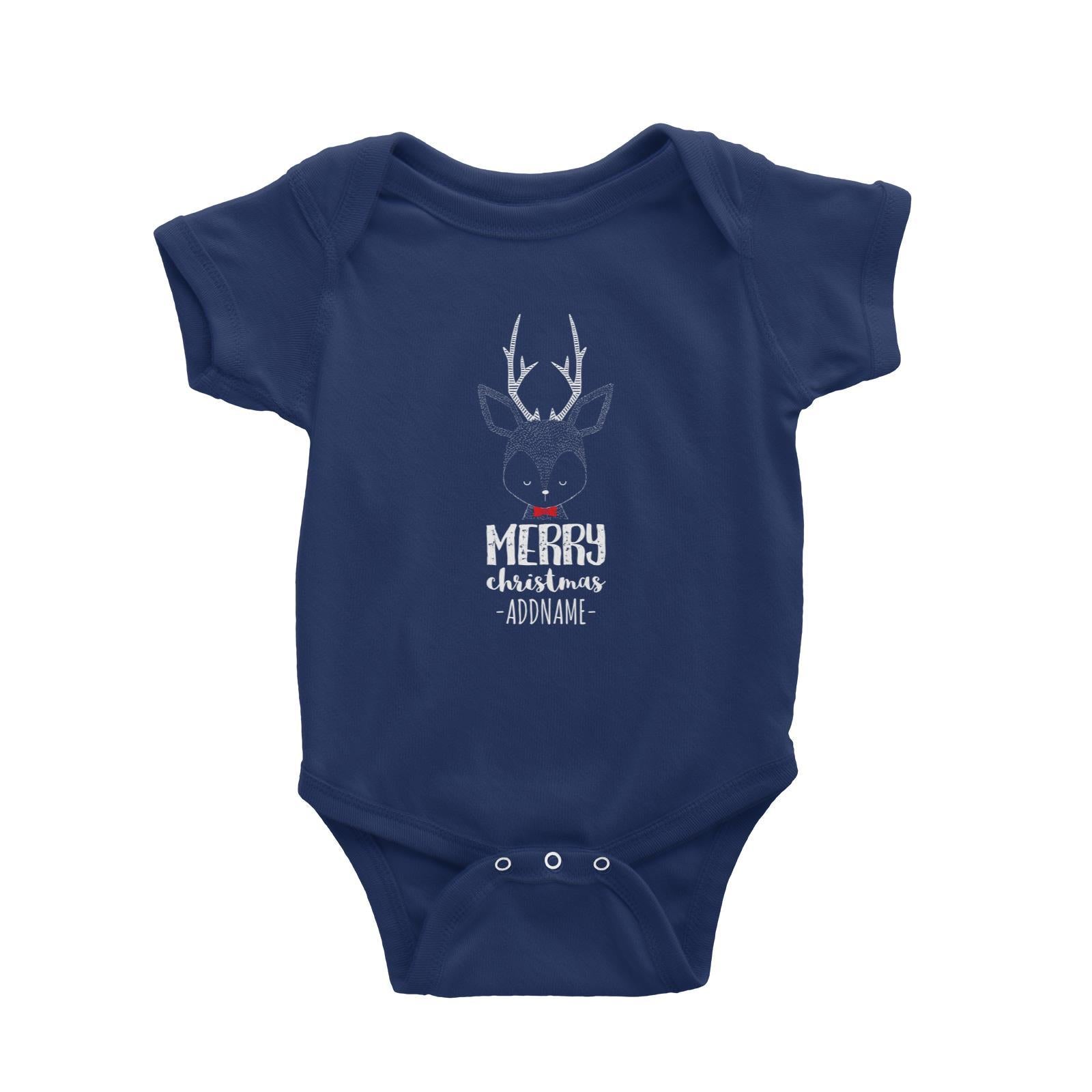 Reindeer Doodle Merry Christmas Greeying Addname Baby Romper  Personalizable Designs Animal Matching Family