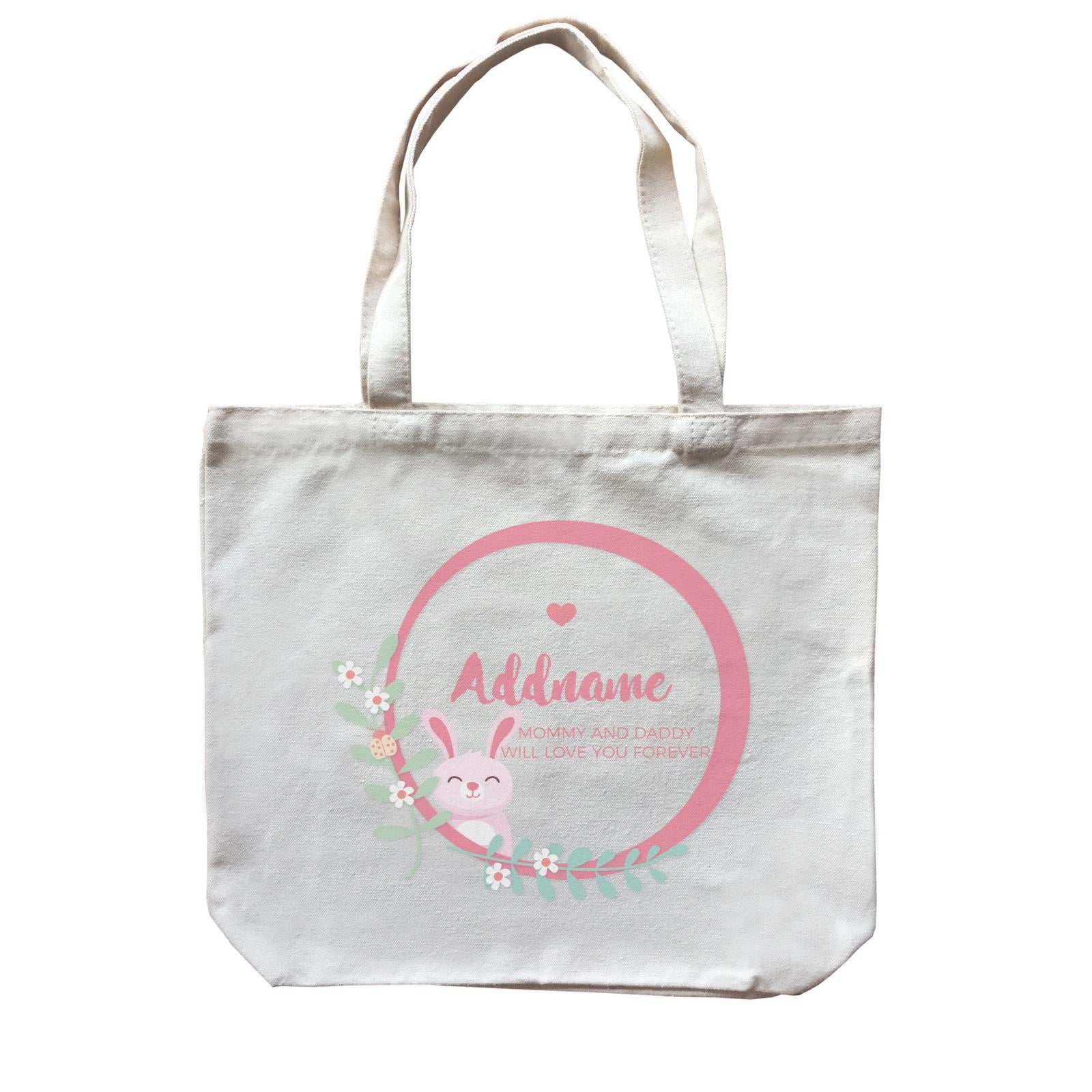 Cute Pink Rabbit in Pink Ring Personalizable with Name and Text Canvas Bag