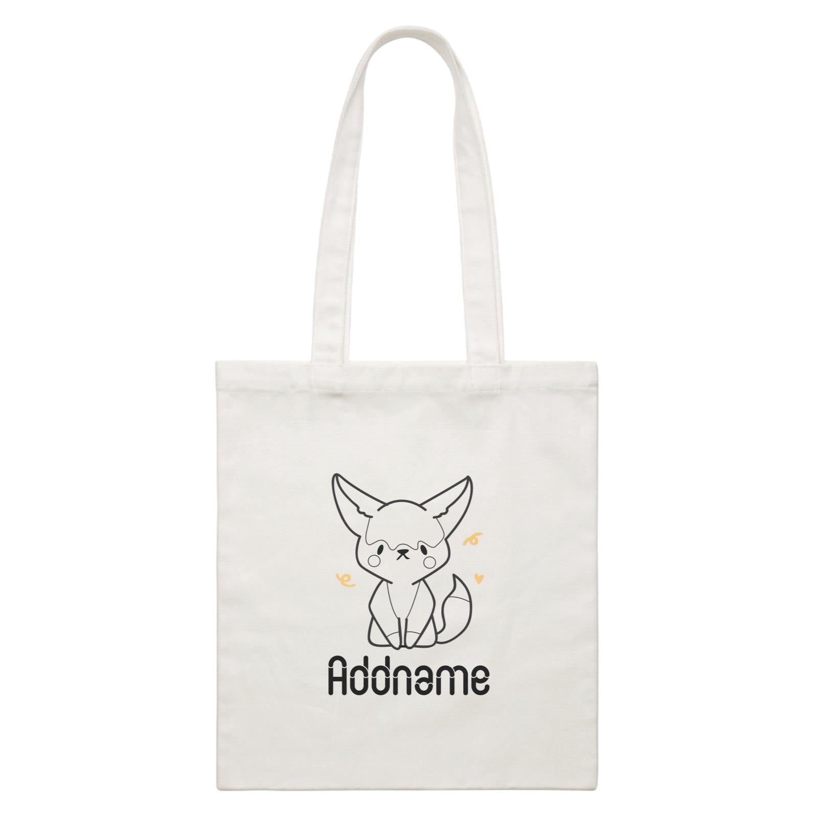 Coloring Outline Cute Hand Drawn Animals Fox Fennec Fox Addname White White Canvas Bag
