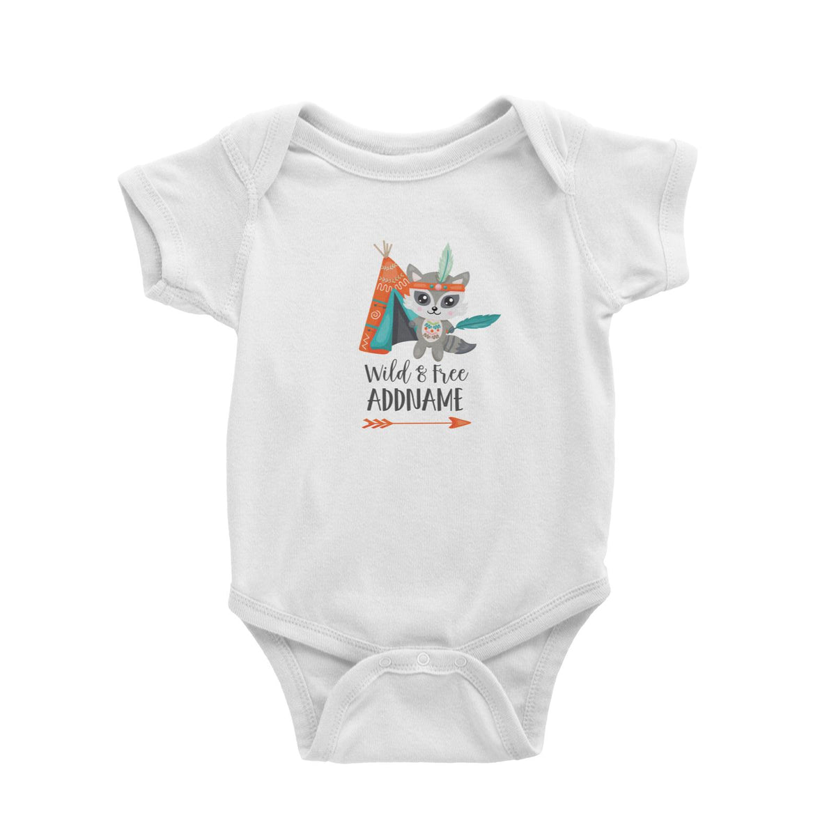 Cute Tribe Animals Raccoon Wild &amp; Free Addname White Baby Romper