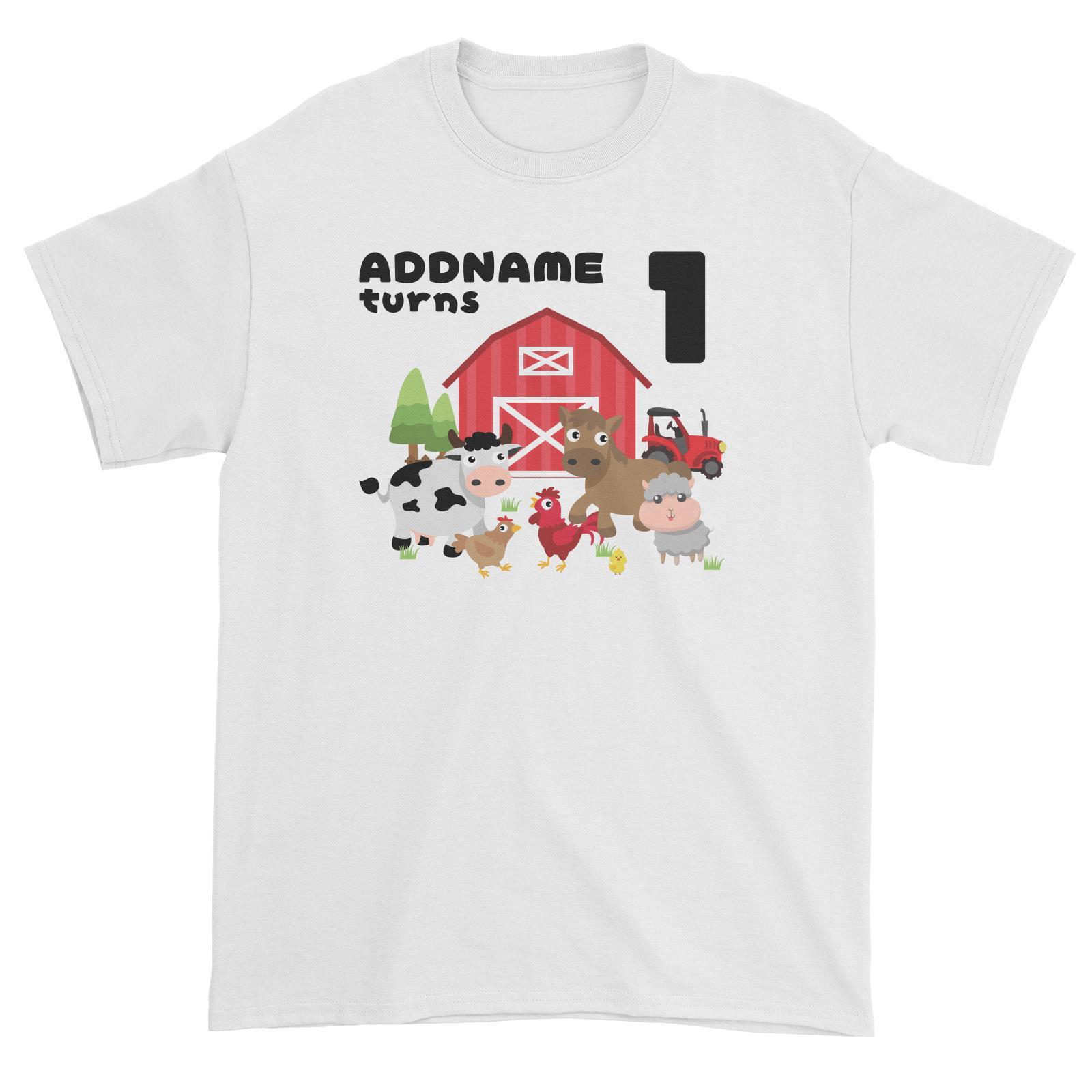 Farm Animals Birthday Theme Personalizable with Name and Number Unisex T-Shirt