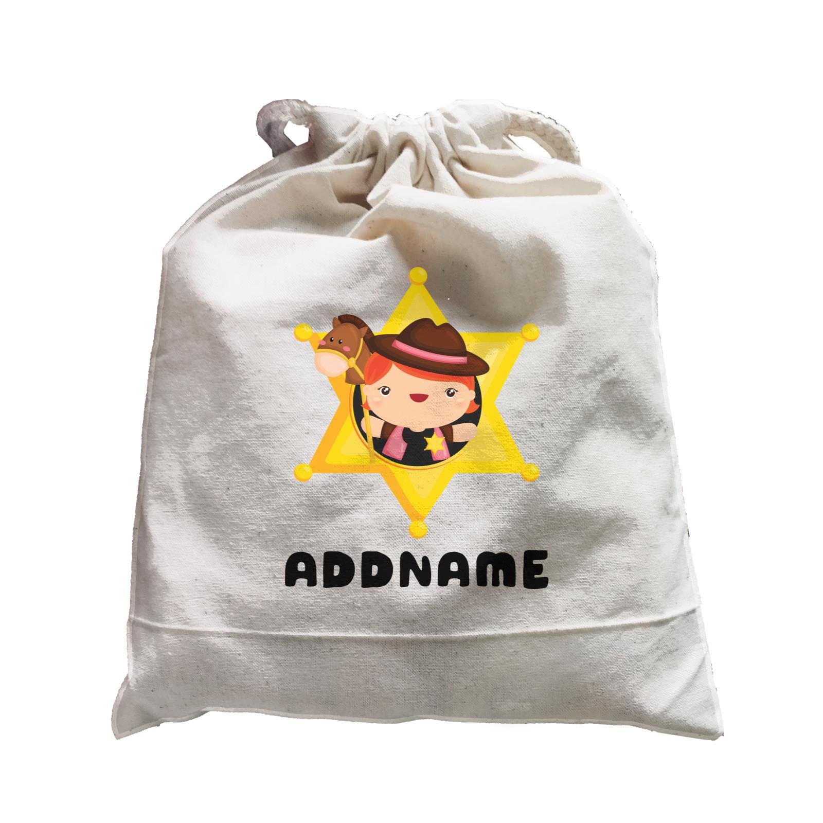 Birthday Cowboy Style Little Cowgirl Holding Toy Horse In Star Badge Addname Satchel