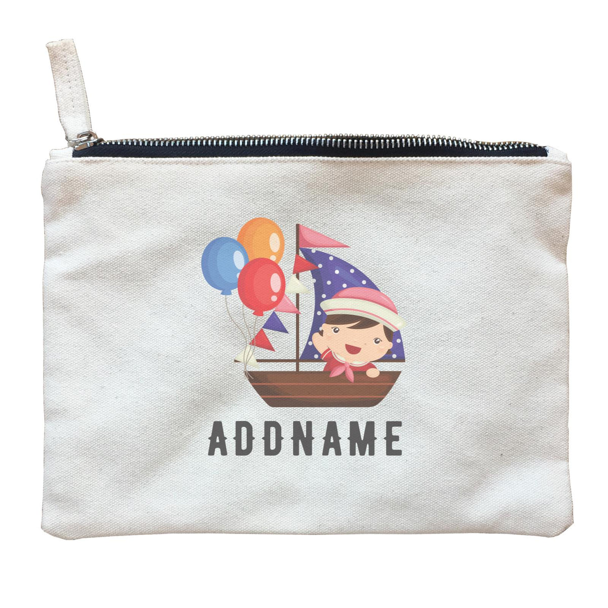 Birthday Sailor Baby Girl In Ship With Balloon Addname Zipper Pouch
