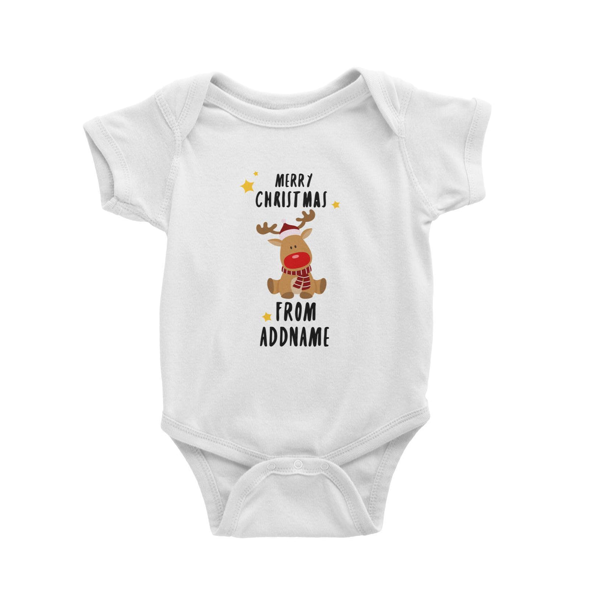 Cute Rudolph Merry Christmas Greeting Addname Baby Romper  Animal Personalizable Designs Matching Family
