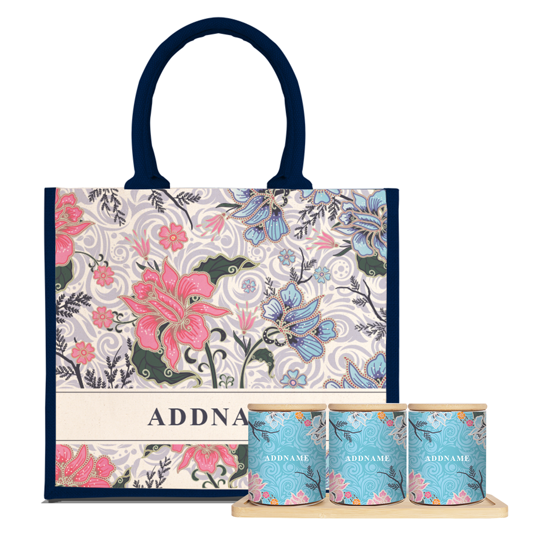 Modern Mahsuri  Series - Legend Blue Balang Raya Set (3 in 1) With Half Lining Jute Bag