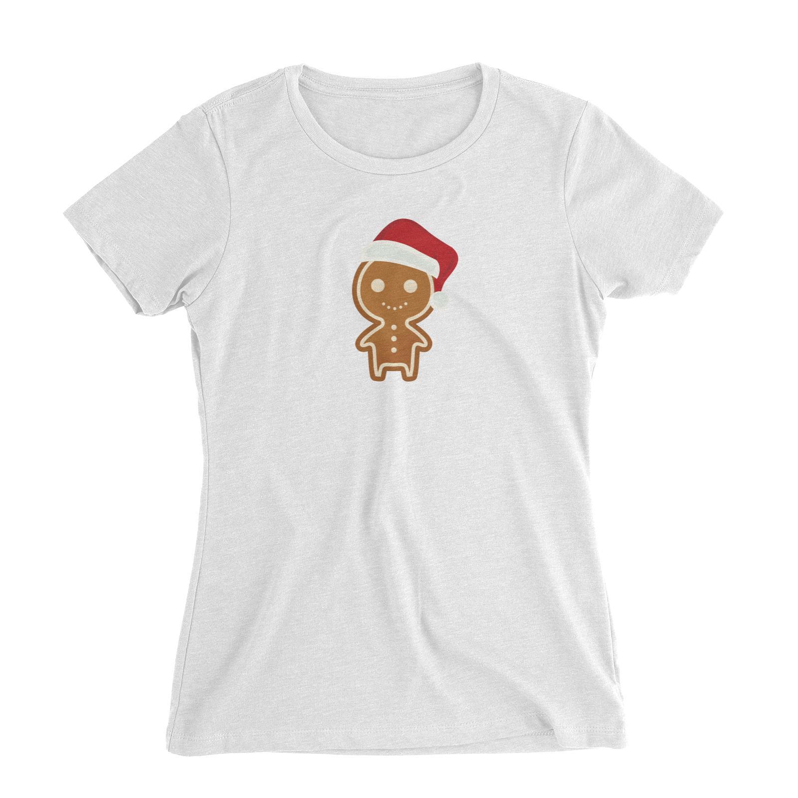 Cute Gingerbread Man with Santa Hat Women's Slim Fit T-Shirt Christmas Matching Family Funny