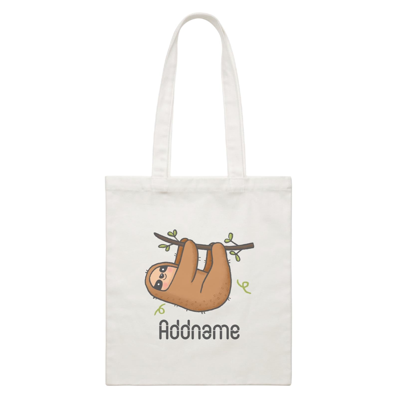 Cute Hand Drawn Style Sloth Addname White Canvas Bag
