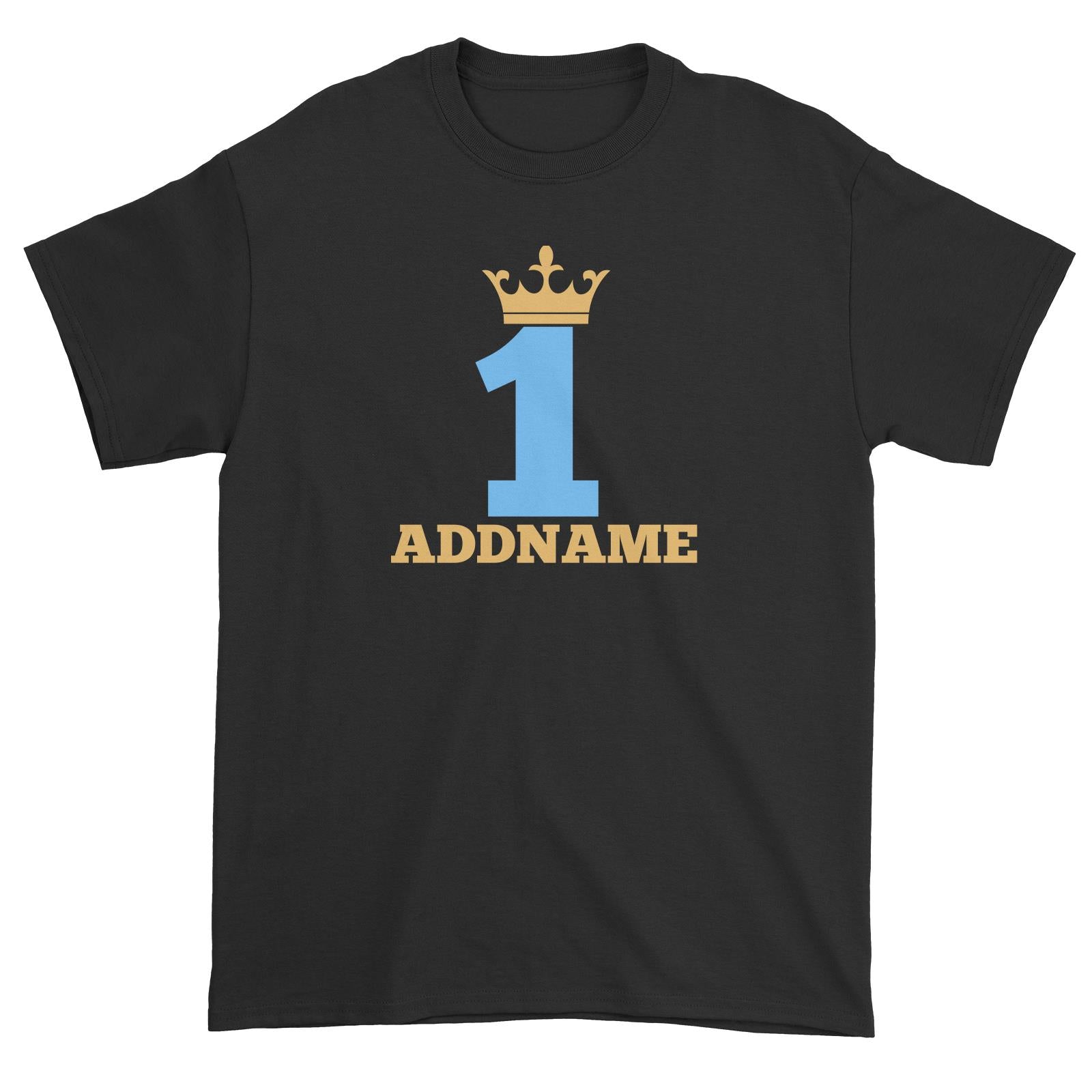 Blue Crown Birthday Theme Personalizable with Name and Number Unisex T-Shirt
