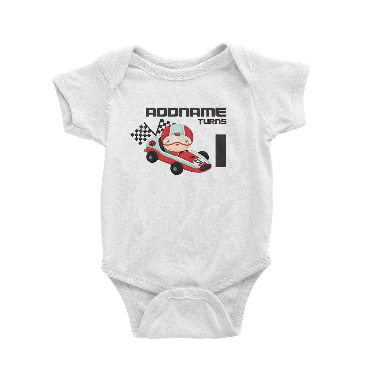 Birthday Cars Race Racer Boy With Racing Cars Addname Turns 1 Baby Romper