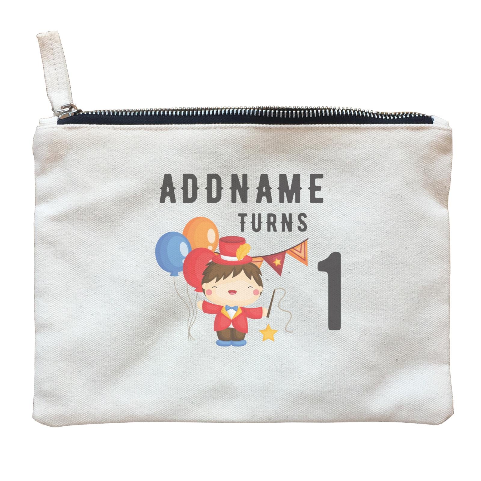 Birthday Circus Happy Boy Leader of Performance Addname Turns 1 Zipper Pouch