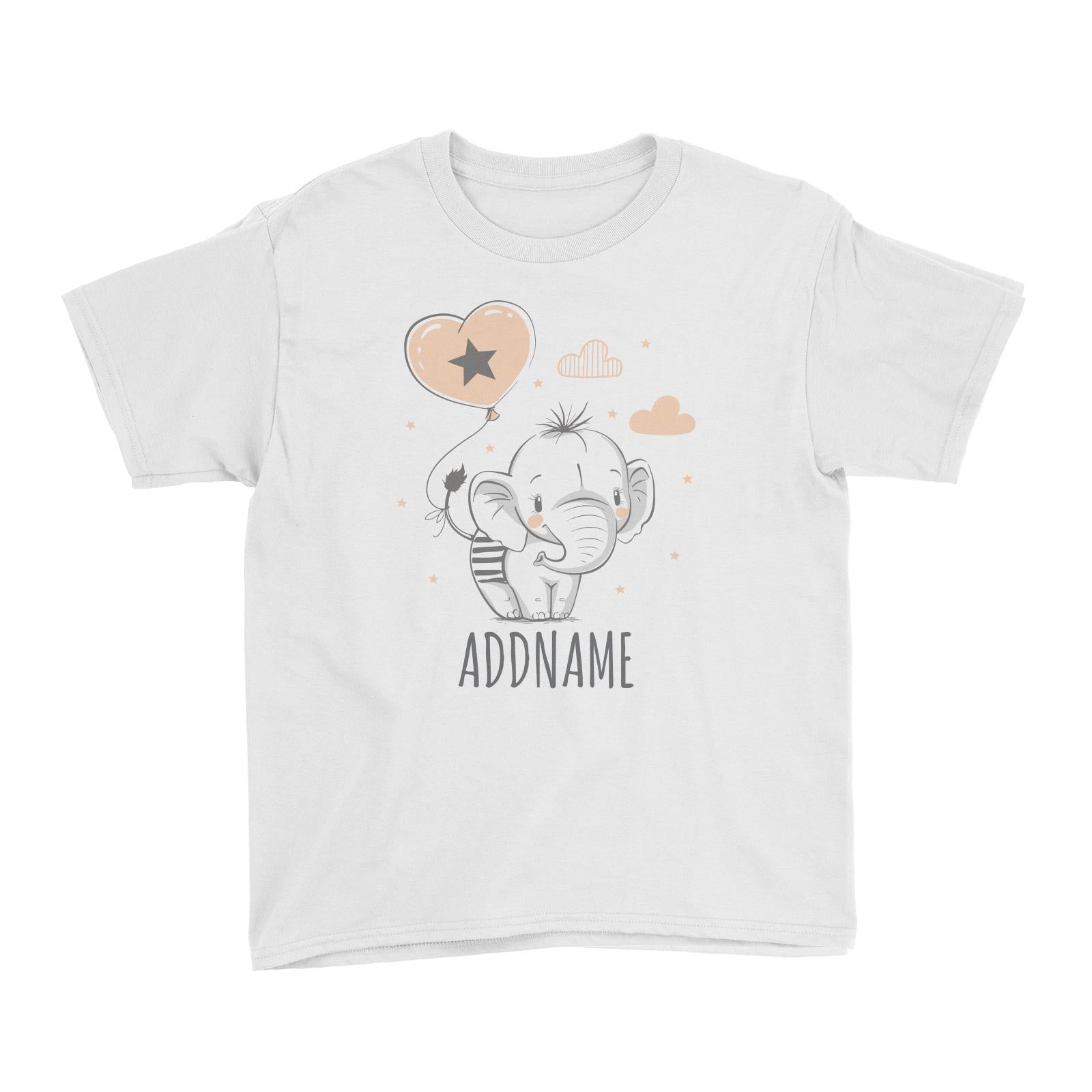 Elephant with Balloon White Kid's T-Shirt HG Personalizable Designs Cute Sweet Newborn Animal