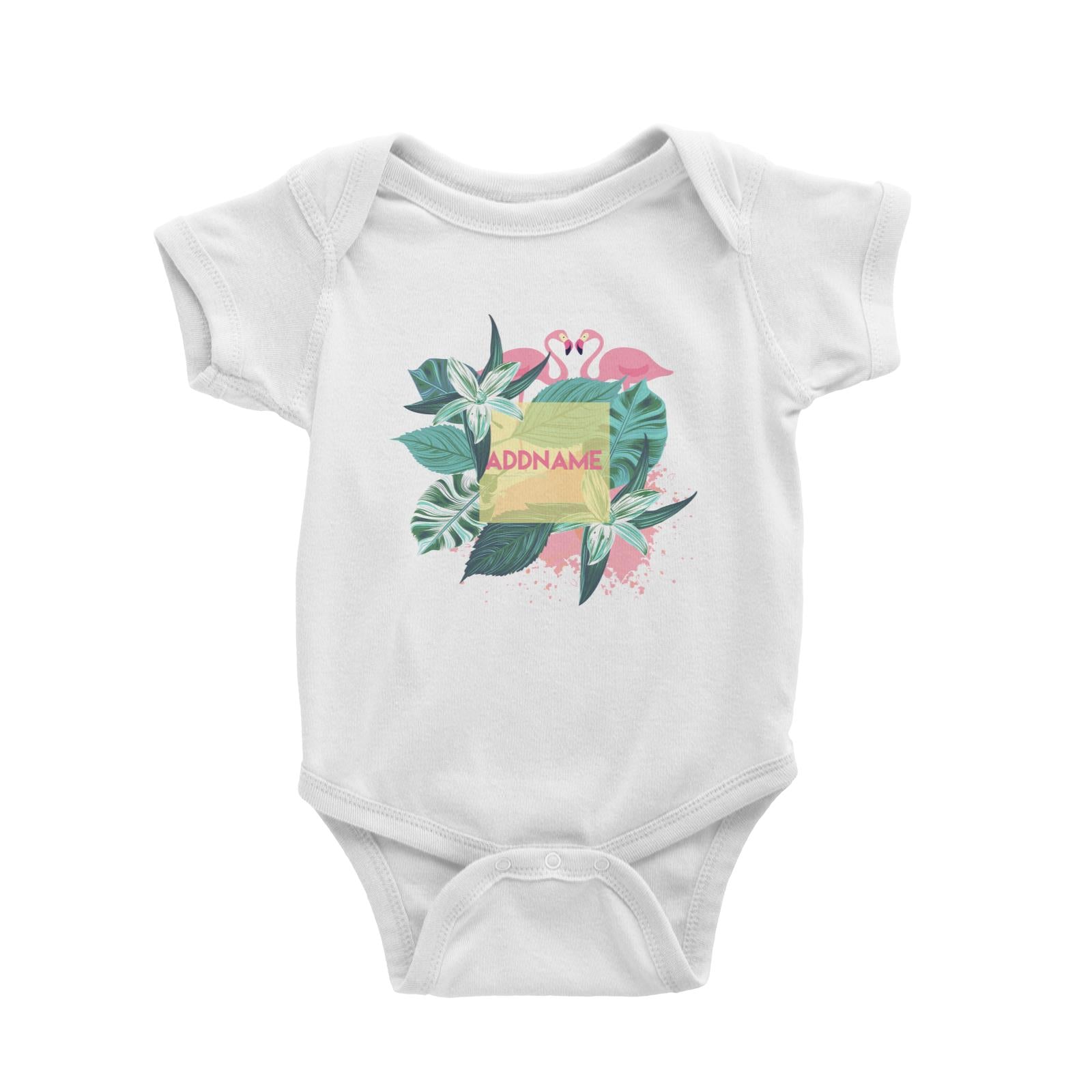 Tropical Leaves with Flamingoes Addname Baby Romper