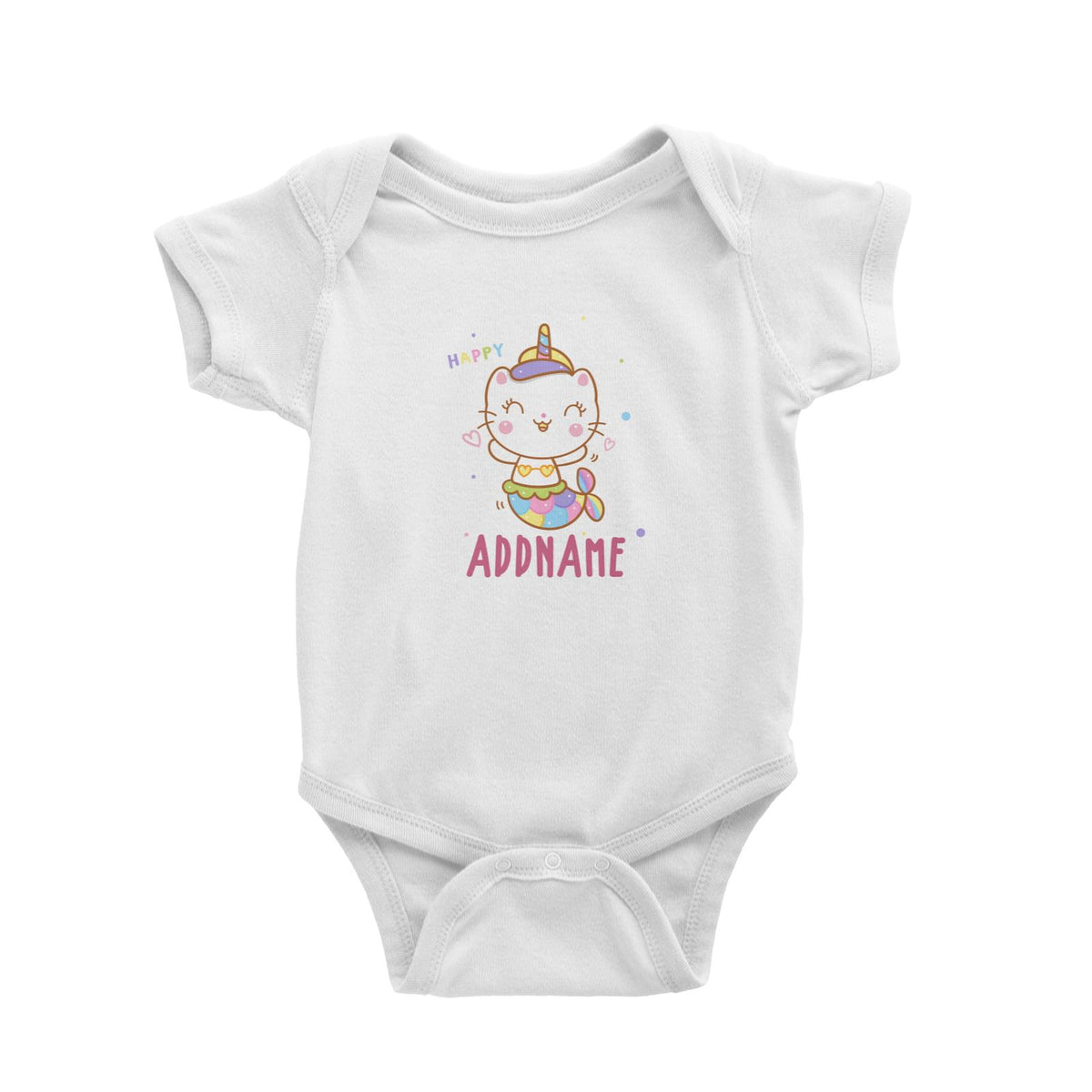 Unicorn And Princess Series Cute Happy Cat Mermaid Addname Baby Romper