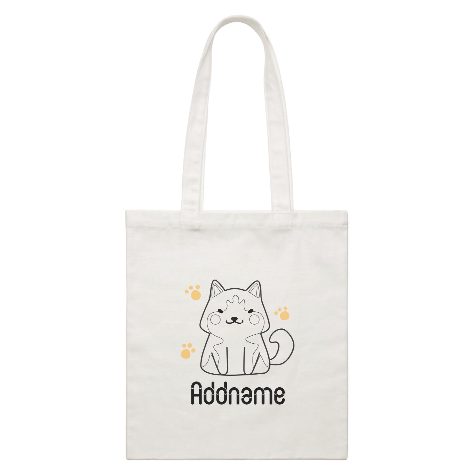 Coloring Outline Cute Hand Drawn Animals Dogs Husky Addnam White White Canvas Bag