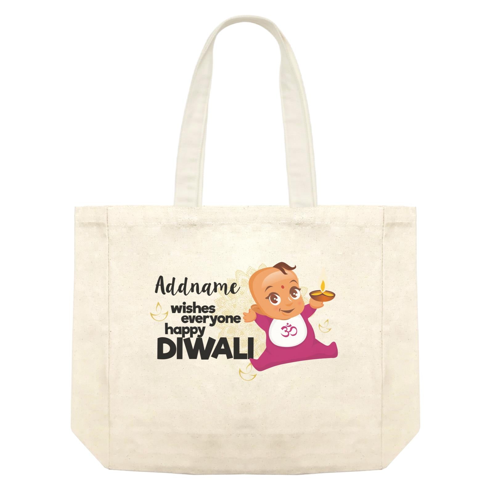 Cute Baby Wishes Everyone Happy Diwali Addname Shopping Bag