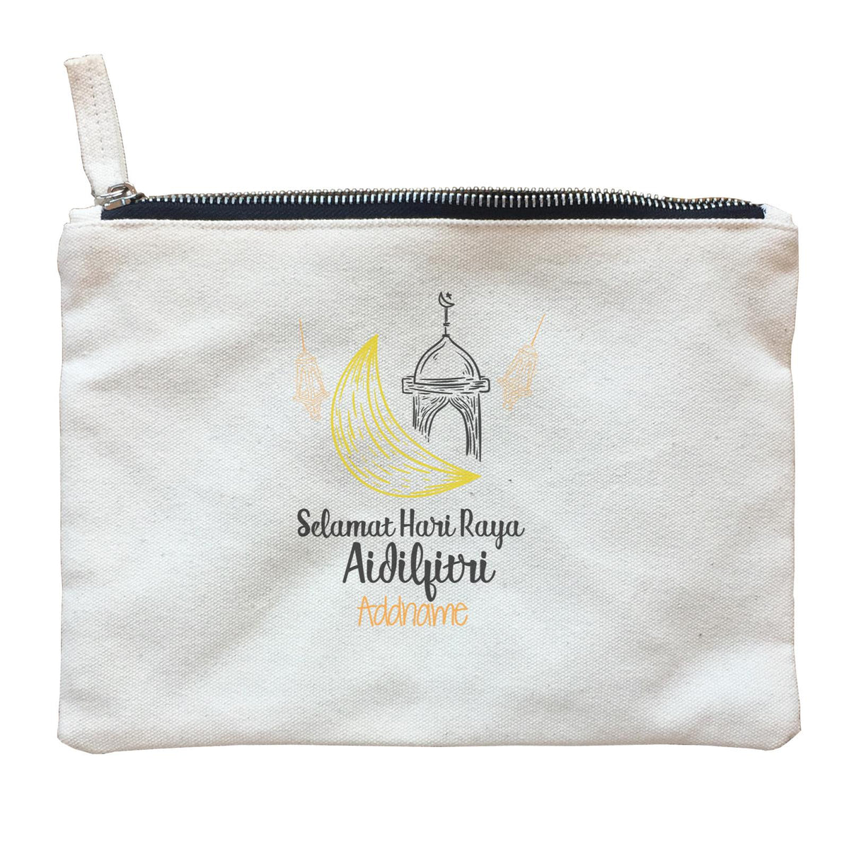 Raya Doodle Moon And Mosque Selamat Hari Raya Aidilfitri Addname Zipper Pouch
