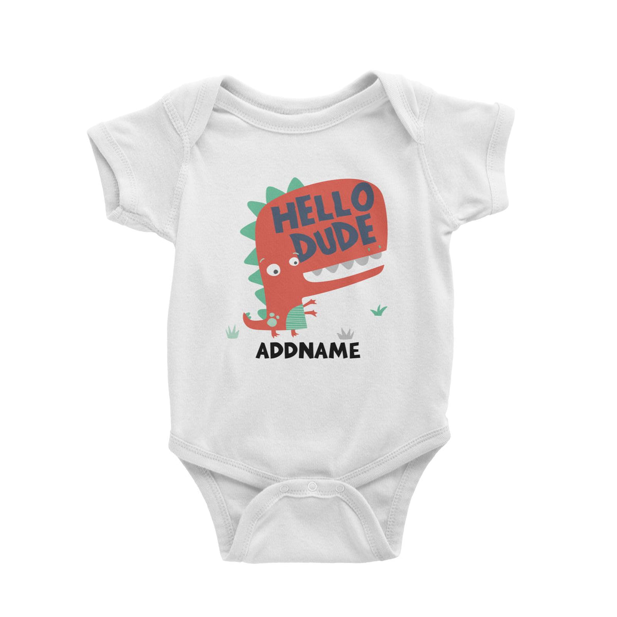 Hello Dude Dinosaur Addname White Baby Romper