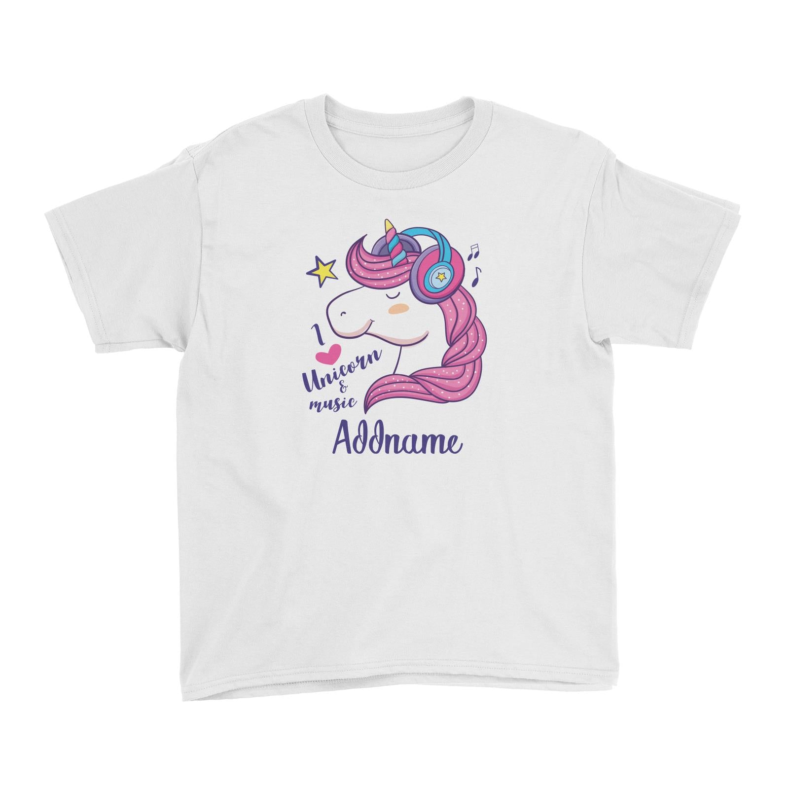 Cool Cute Unicorn I Love Unicorn & Music Addname Kid's T-Shirt