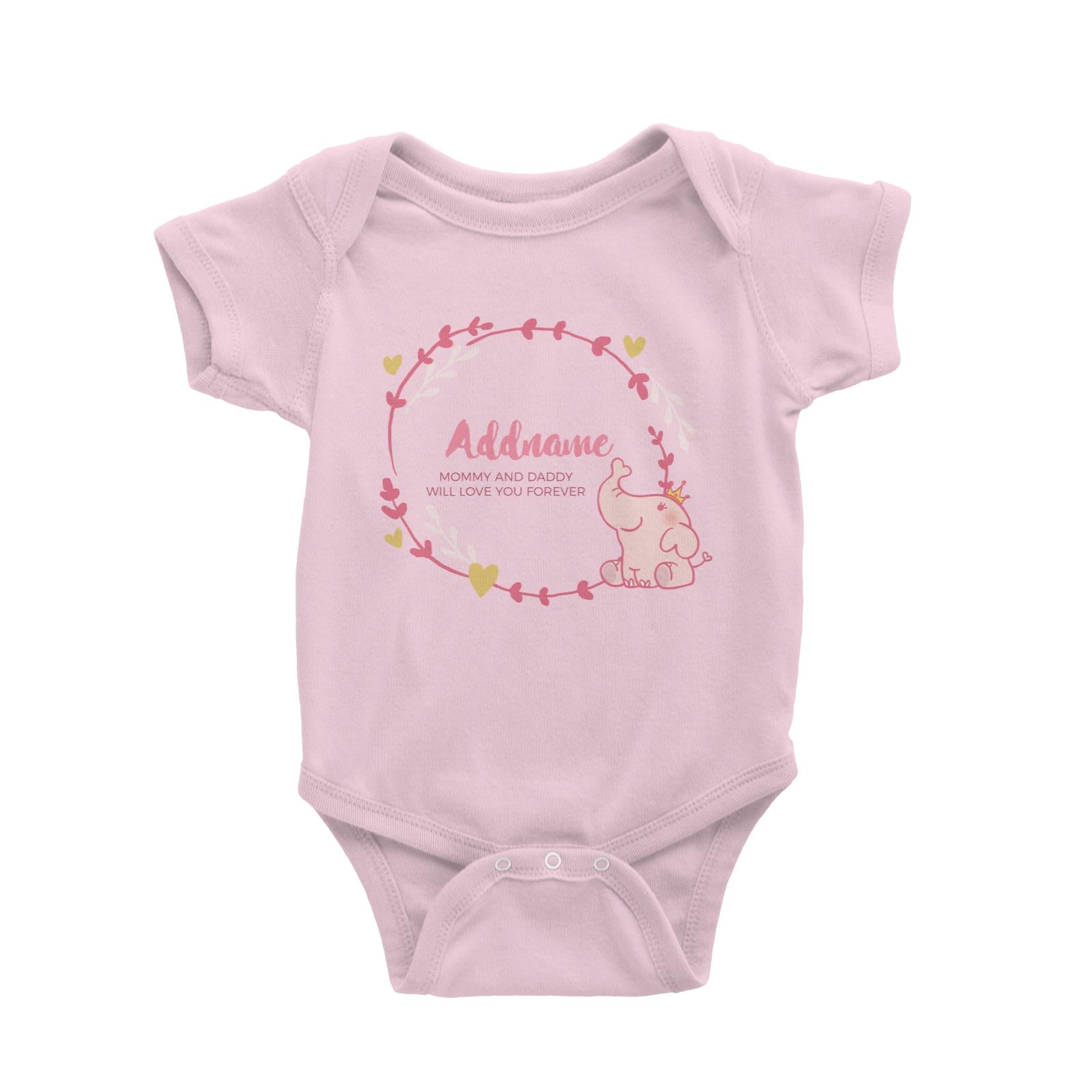 Cute Pink Elephant Princess Personalizable with Name and Text Baby Romper