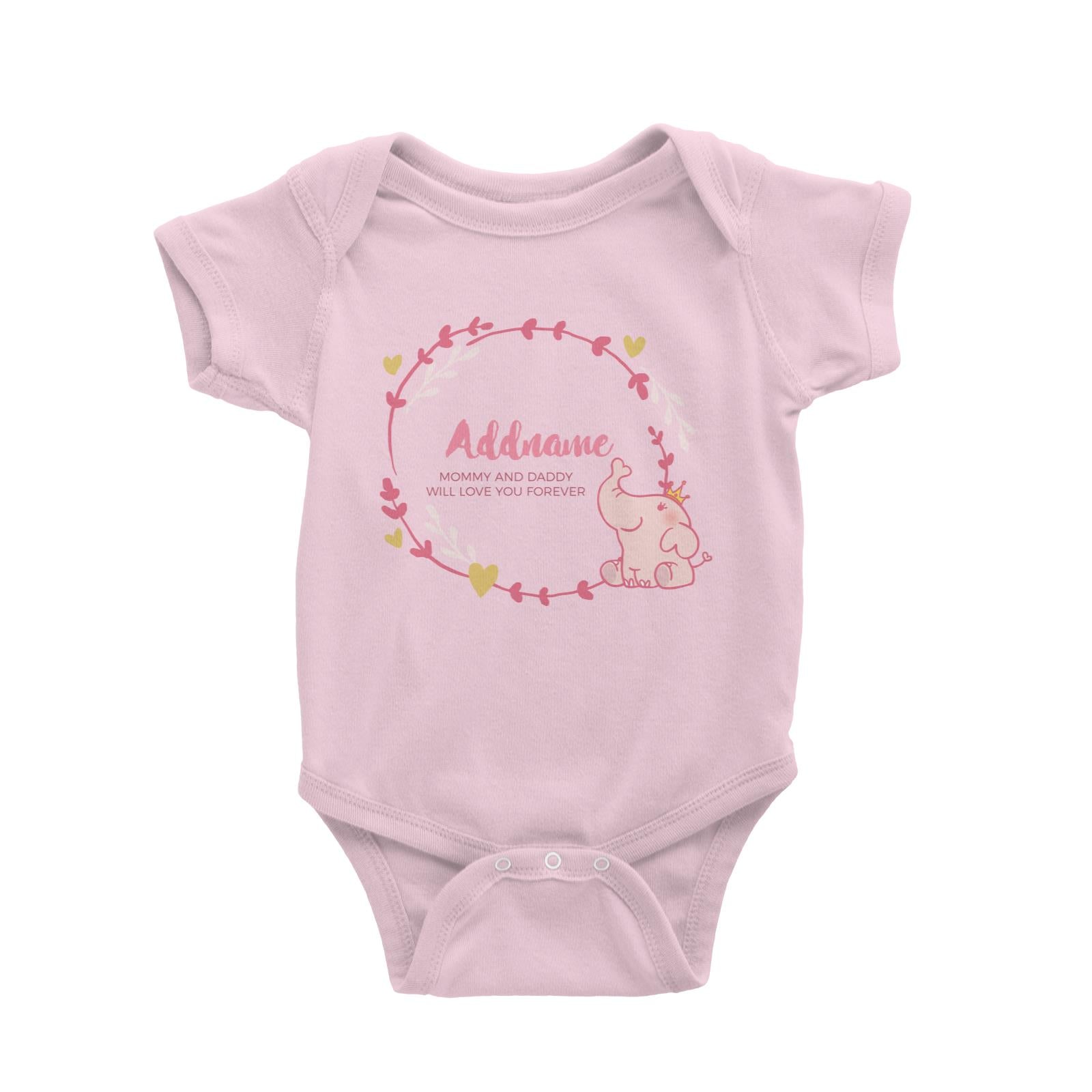 Cute Pink Elephant Princess Personalizable with Name and Text Baby Romper