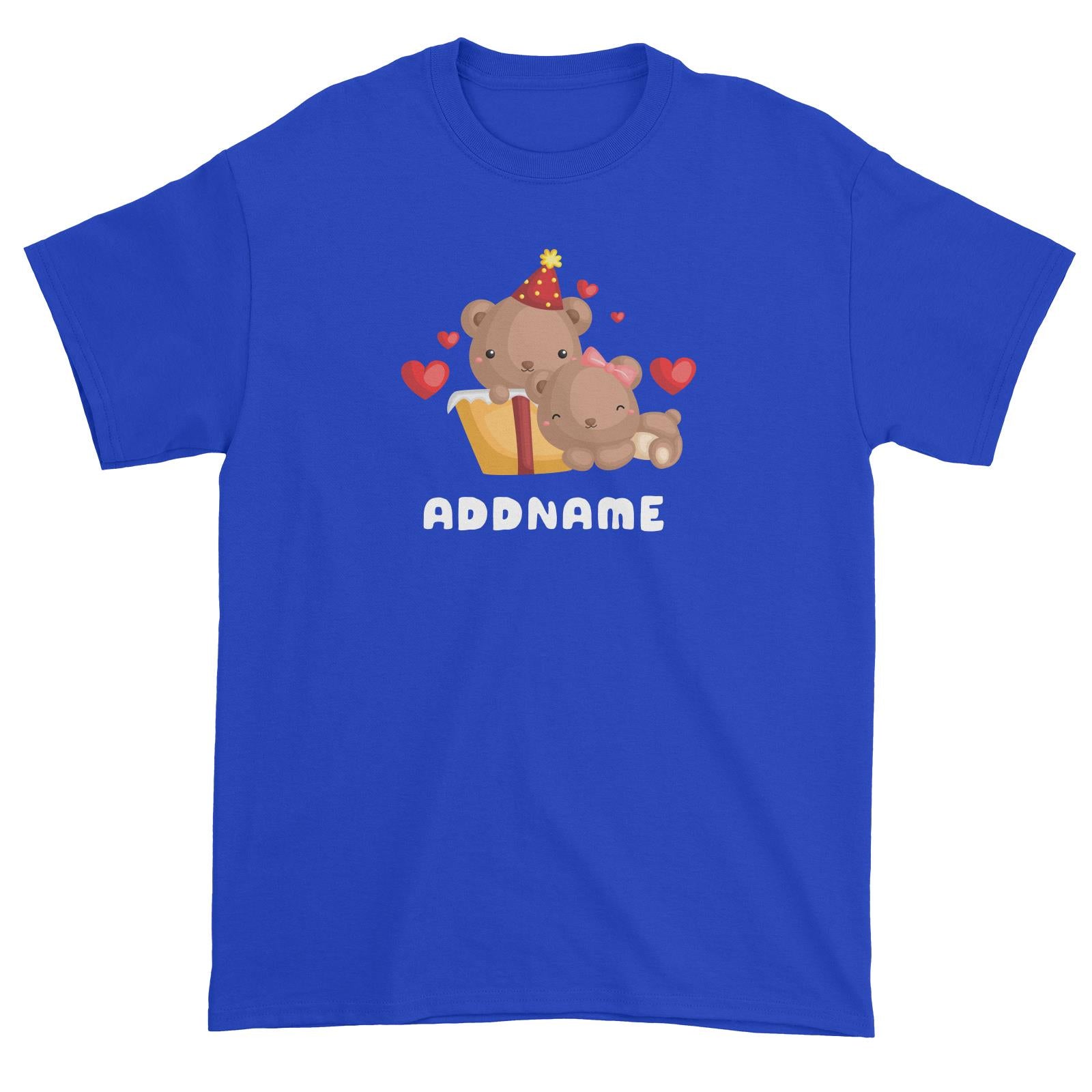Birthday Friendly Animals Happy Two Bears Open Present Addname Unisex T-Shirt