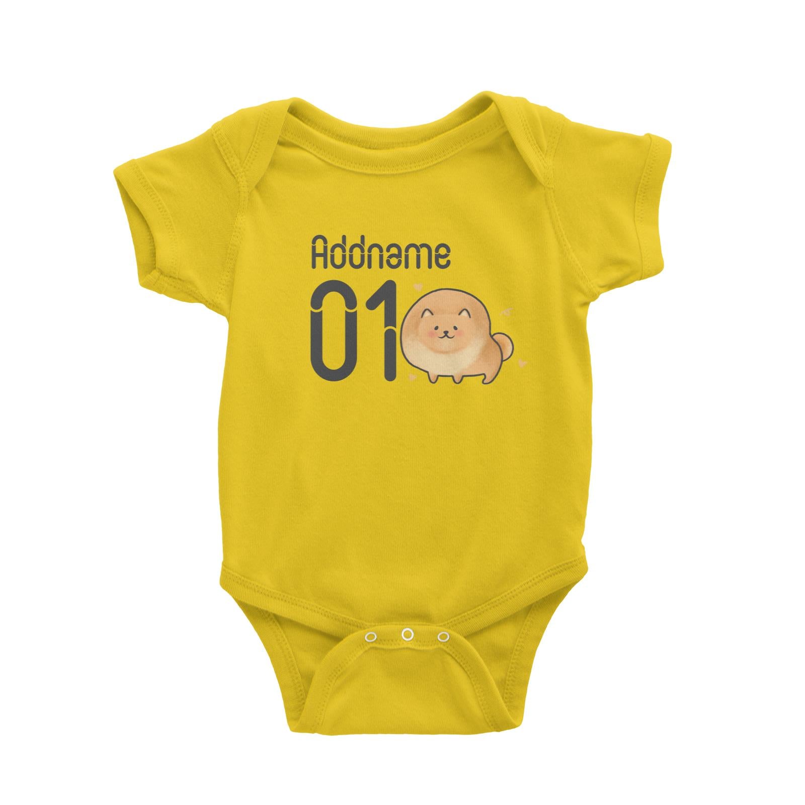 Name and Number Cute Hand Drawn Style Pomeranian Baby Romper