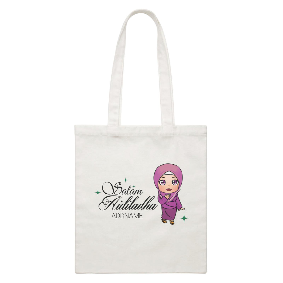 Raya Chibi Wishes Woman Addname Wishes Salam Aidiladha Addname White White Canvas Bag