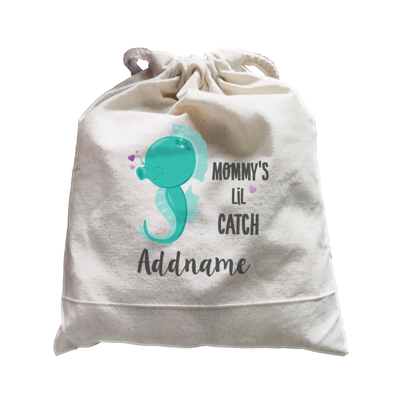 Cute Sea Animals Green Seahorse Mommy's Lil Catch Addname Satchel
