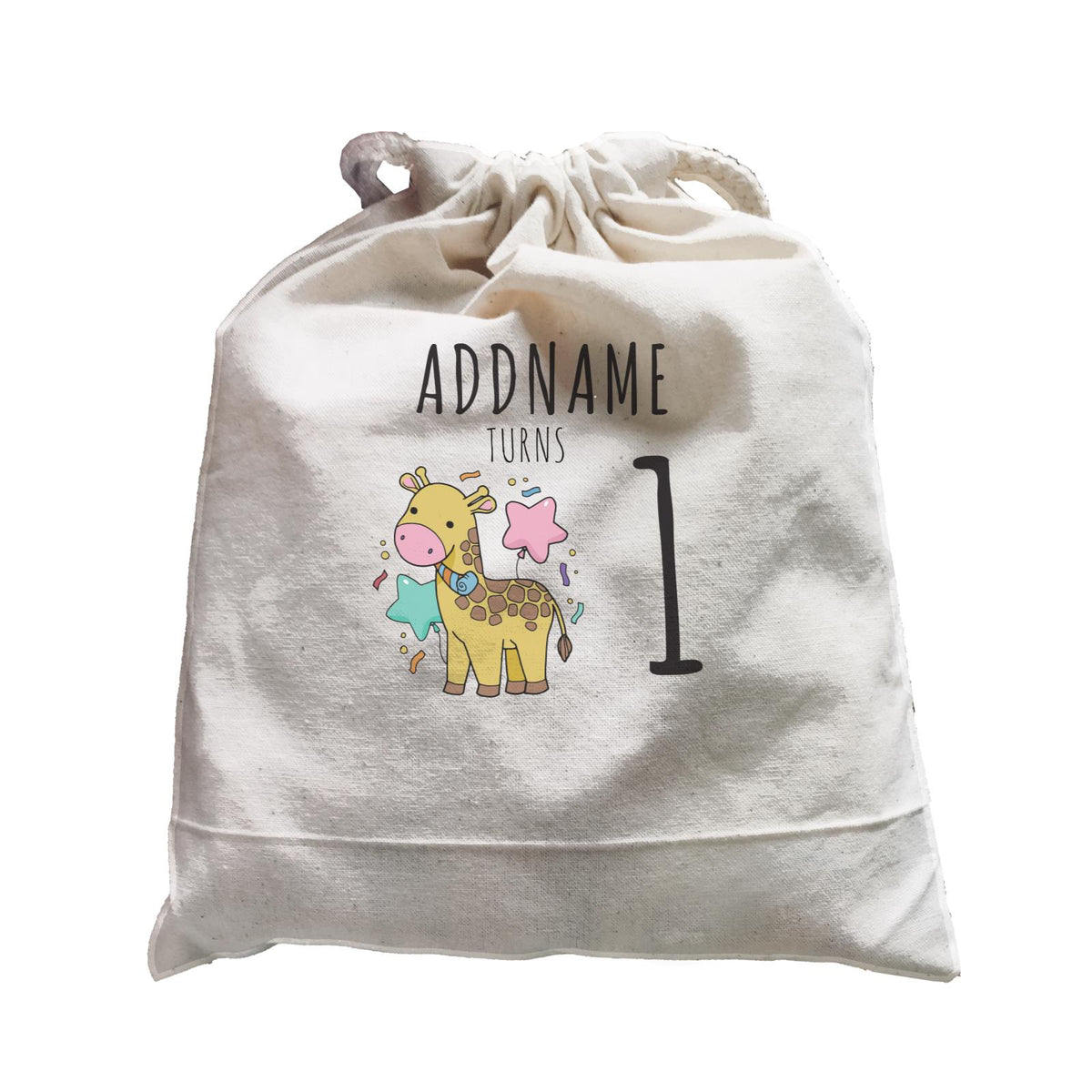 Birthday Sketch Animals Giraffe with Party Horn Addname Turns 1 Satchel