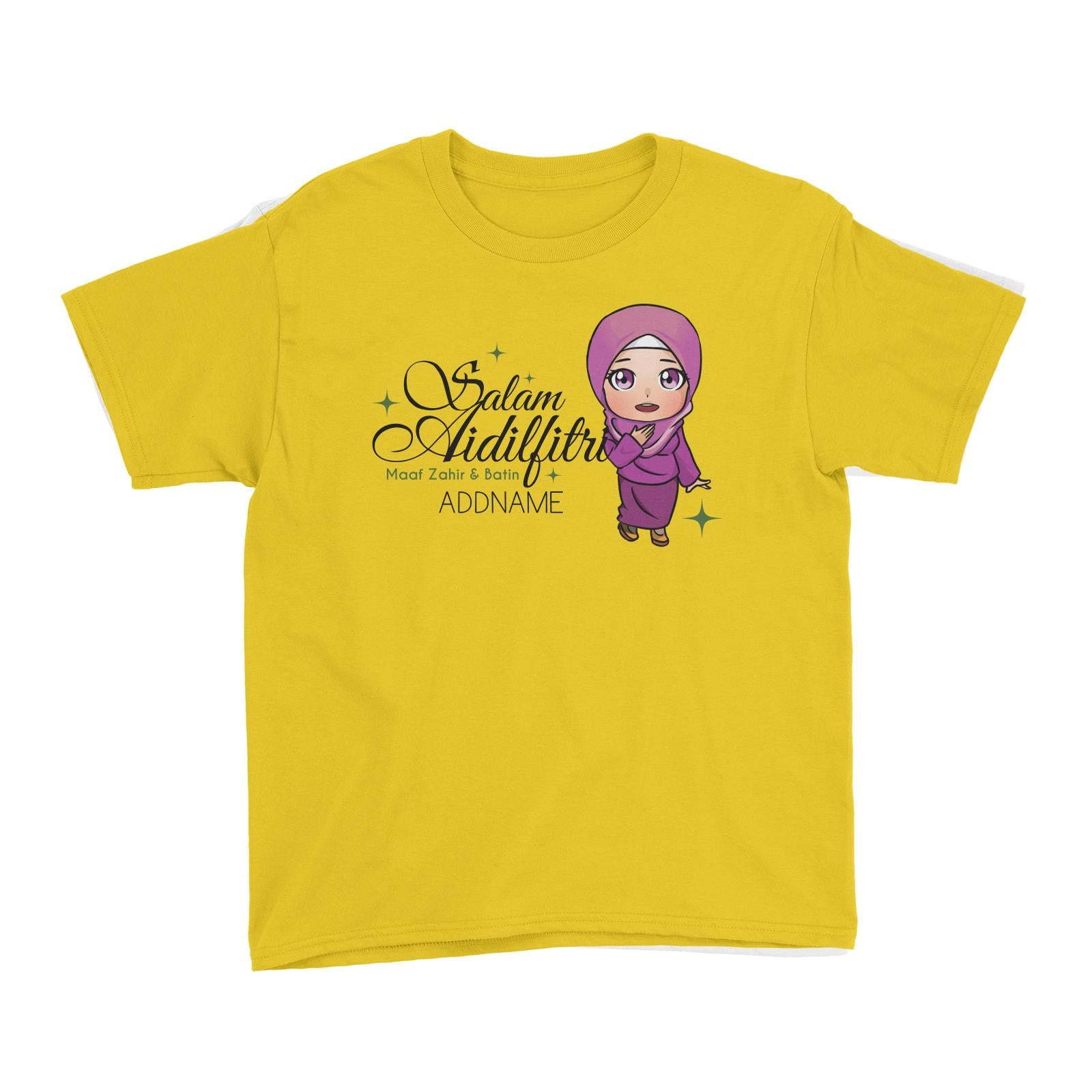 Raya Chibi Wishes Woman Addname Wishes Everyone Salam Aidilfitri Maaf Zahir & Batin Kid's T-Shirts