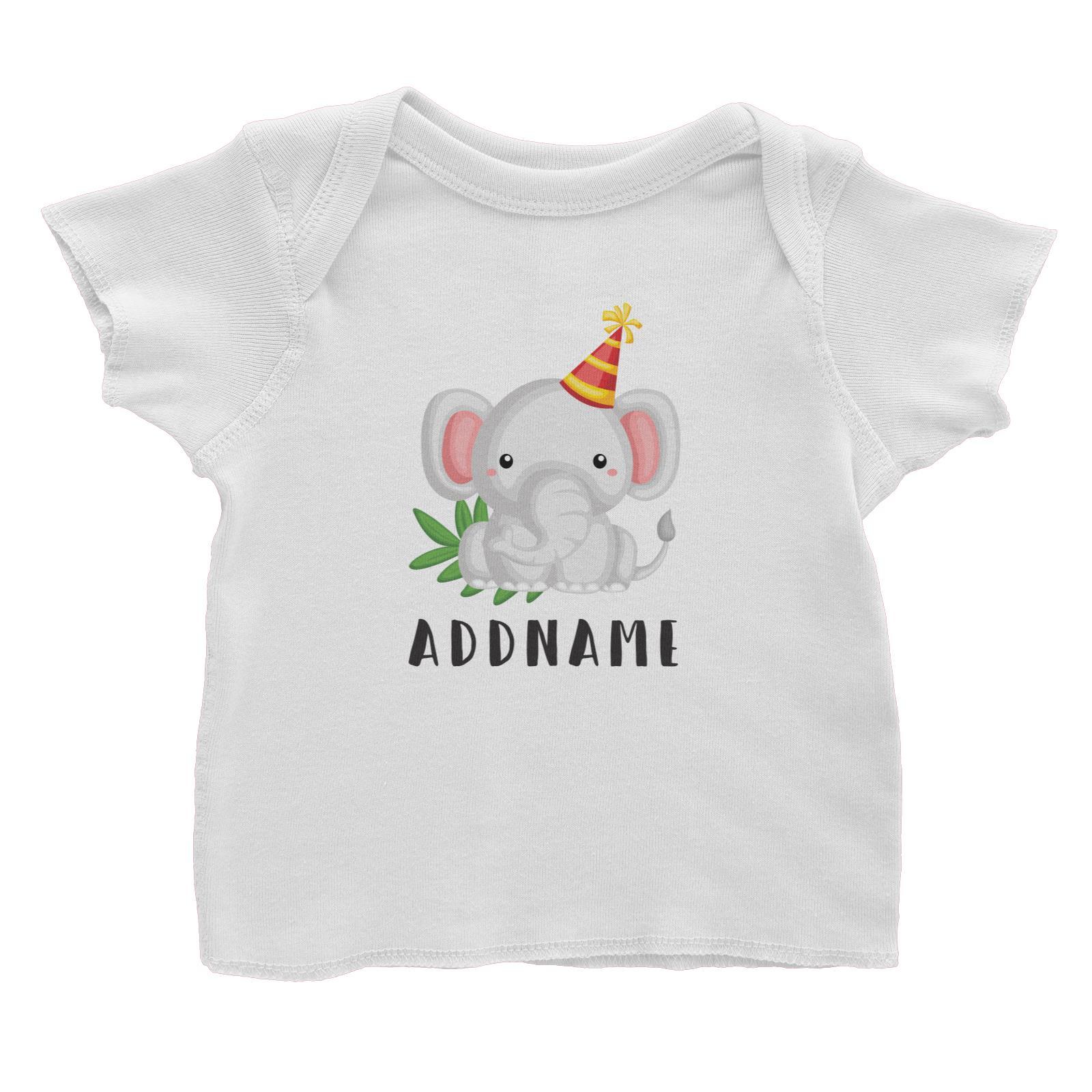 Birthday Safari Elephant Wearing Party Hat Addname Baby T-Shirt