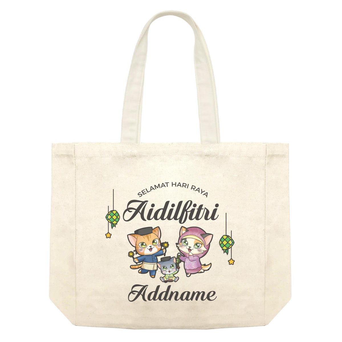 Raya Cute Animals Cat Family With Baby Boy Wishes Selamat Hari Raya Aidilfitri Shopping Bag