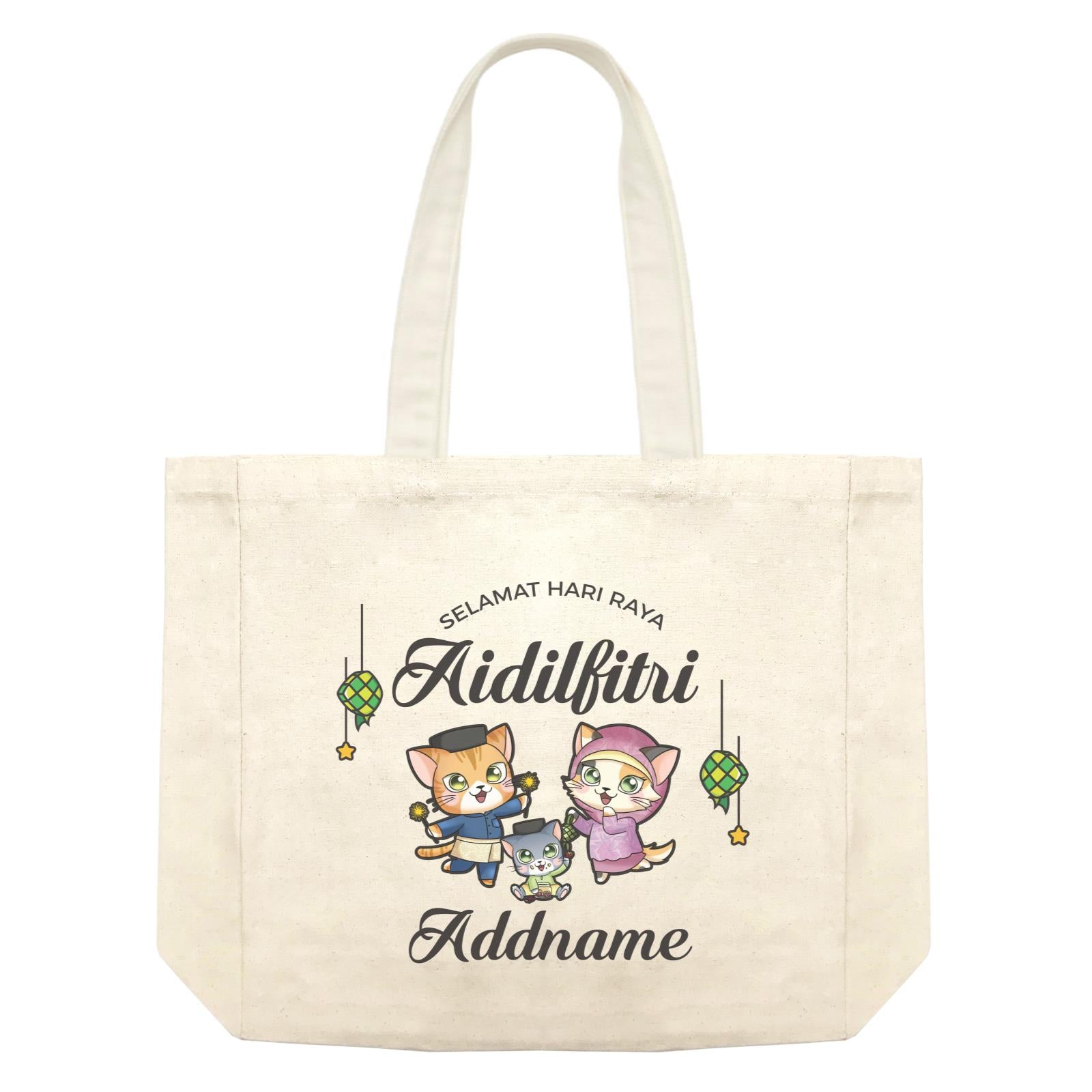 Raya Cute Animals Cat Family With Baby Boy Wishes Selamat Hari Raya Aidilfitri Shopping Bag