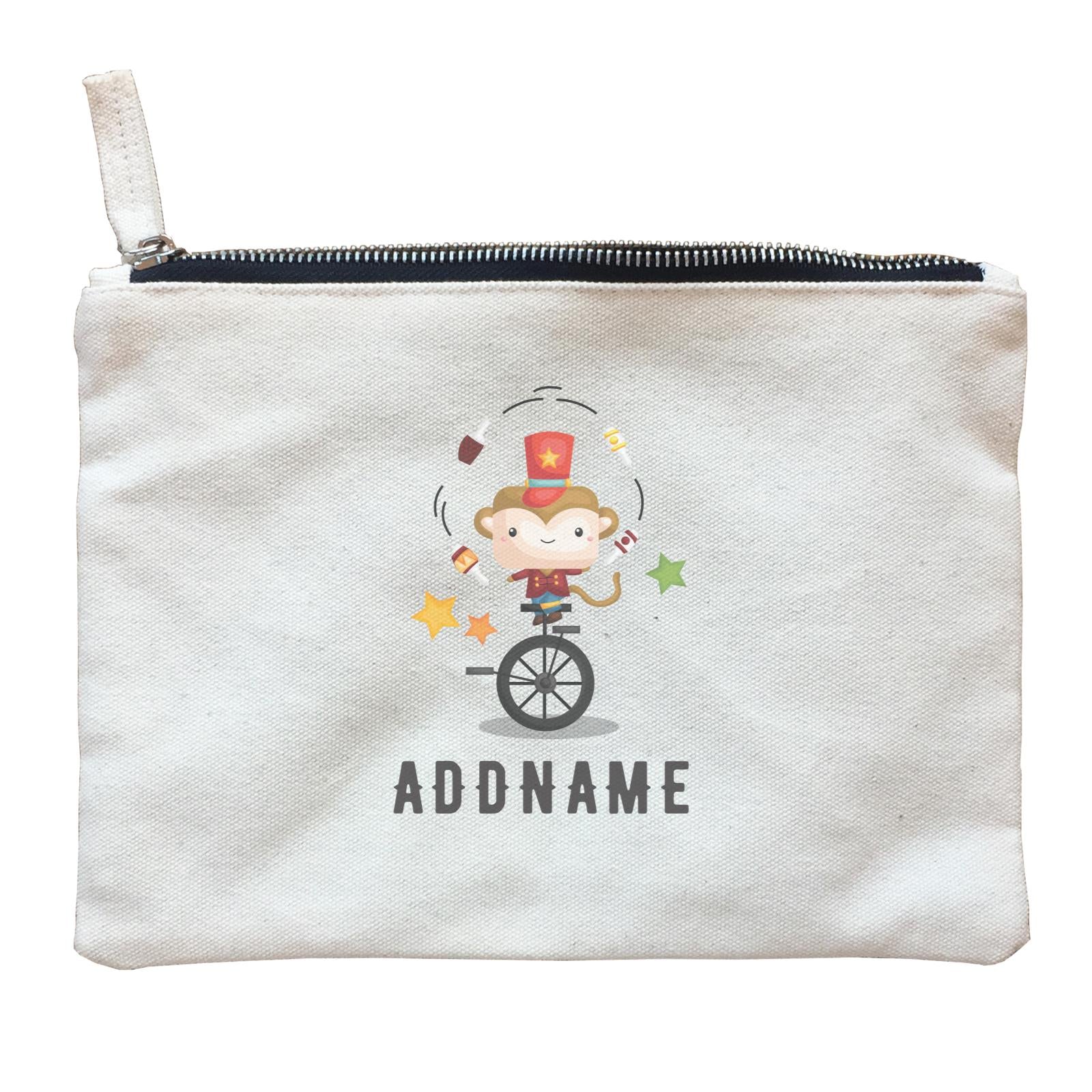 Birthday Circus Monkey Juggling With Unicycle Addname Zipper Pouch