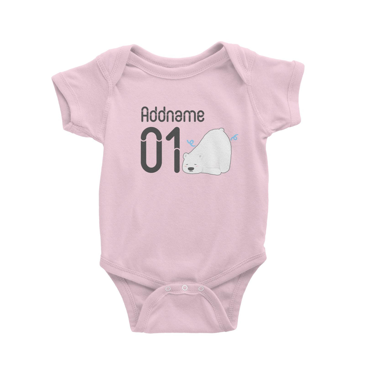 Name and Number Cute Hand Drawn Style Polar Bear Baby Romper