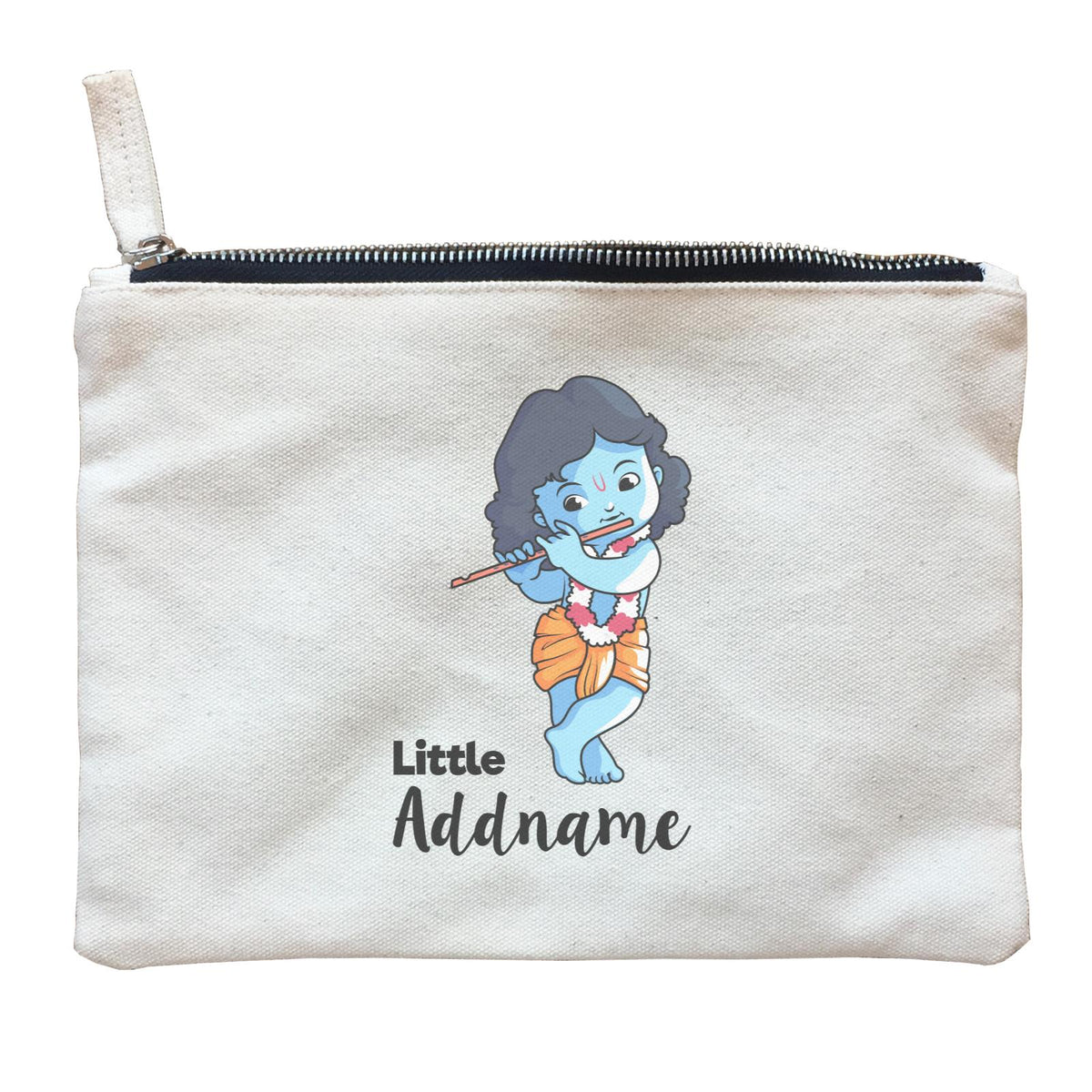 Cute Krishna With Flower Garland Playing Flute Little Addname Zipper Pouch