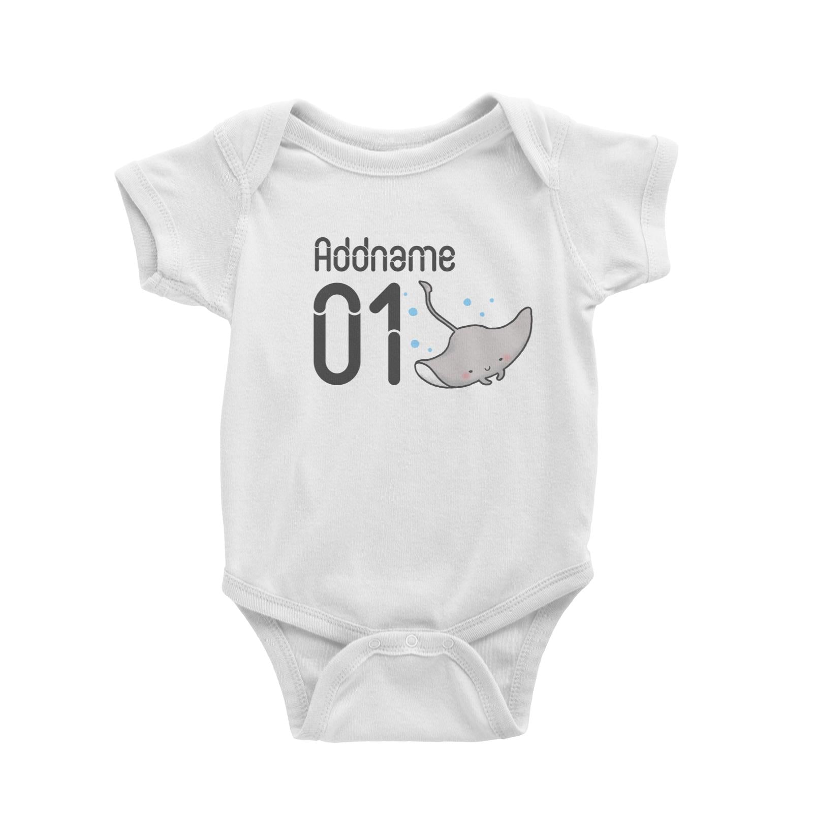 Name and Number Cute Hand Drawn Style Stingray Baby Romper (FLASH DEAL)