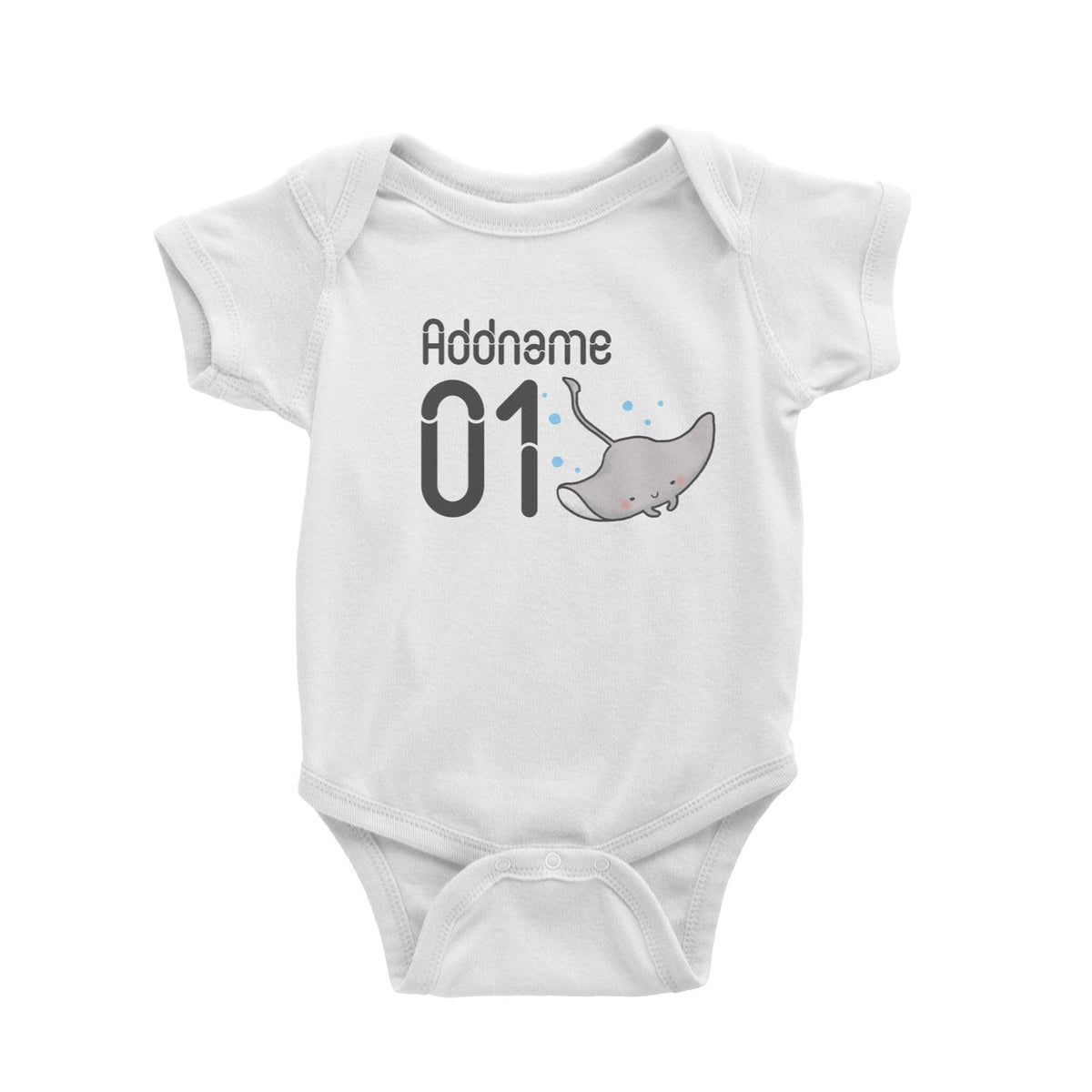 Name and Number Cute Hand Drawn Style Stingray Baby Romper