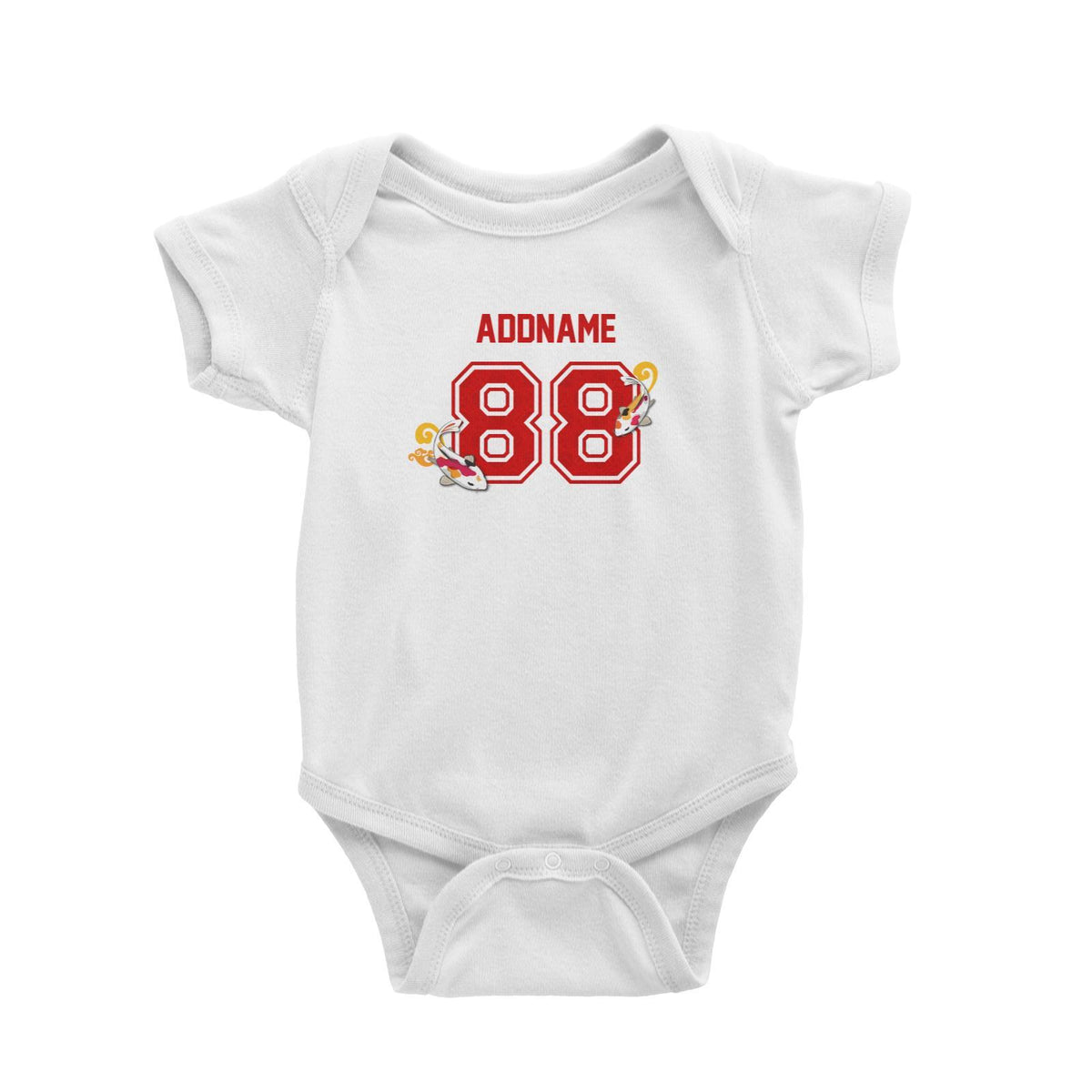 Chinese New Year Lucky 88 Fish Red Pattern Name and Number Baby Romper  Personalizable Designs